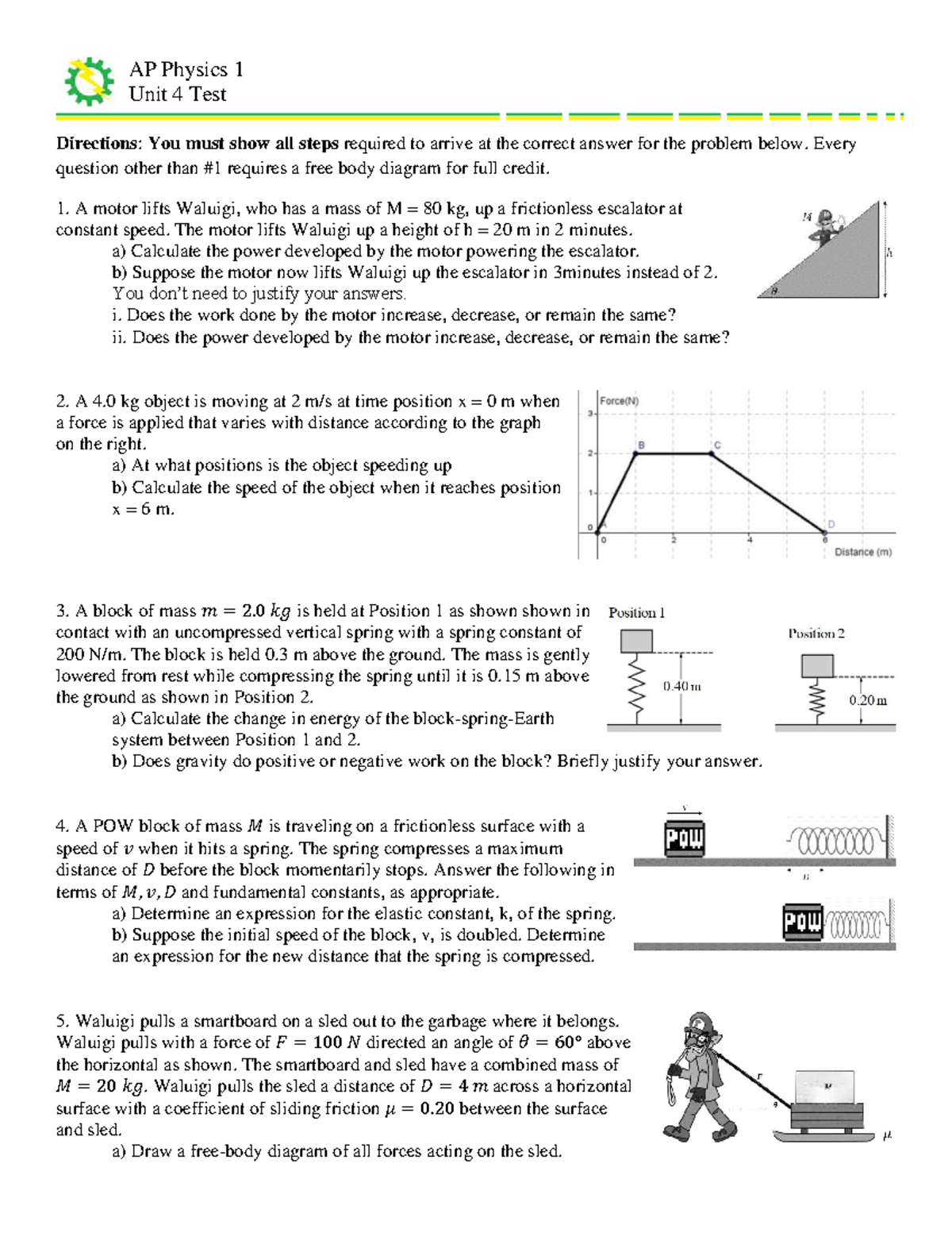 AP Physics 1 Unit 4 Practice Test: Work, Energy, and Power - Studocu