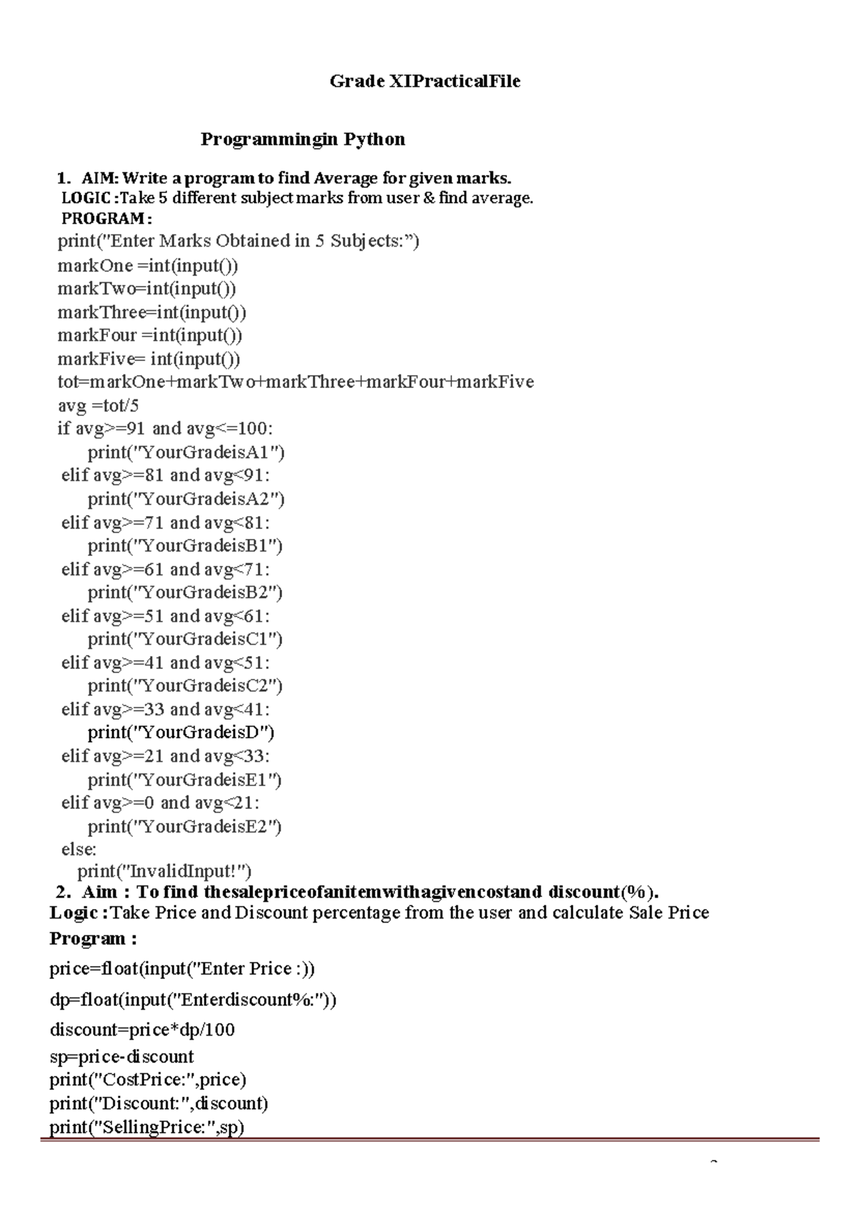 Grade 11 Practical File: Python Programming Exercises and Solutions ...