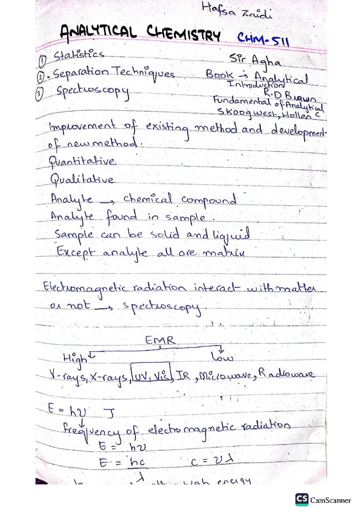 Analytical Chemistry Lecture Notes (CHEM101) - Sir Agha 2024 - Studocu