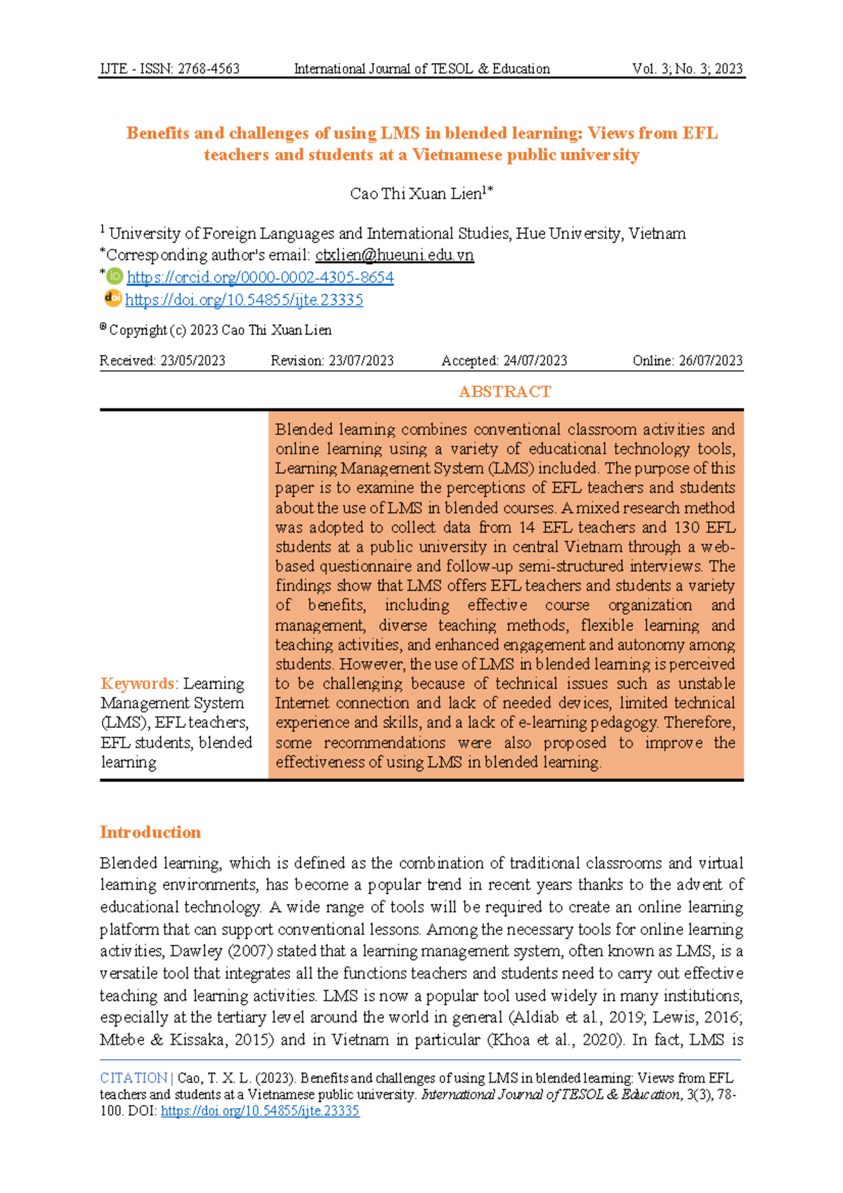 Benefits and Challenges of LMS in Blended Learning: EFL Perspectives ...