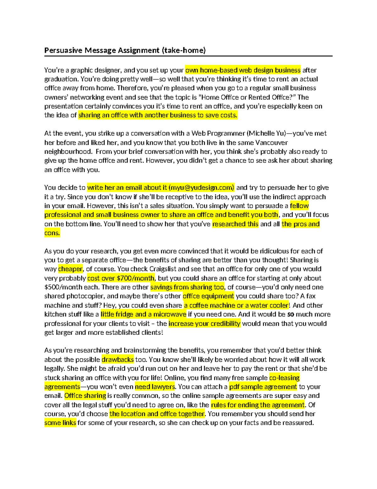 Persuasive Message Assignment: Office Sharing Proposal for Class - Studocu