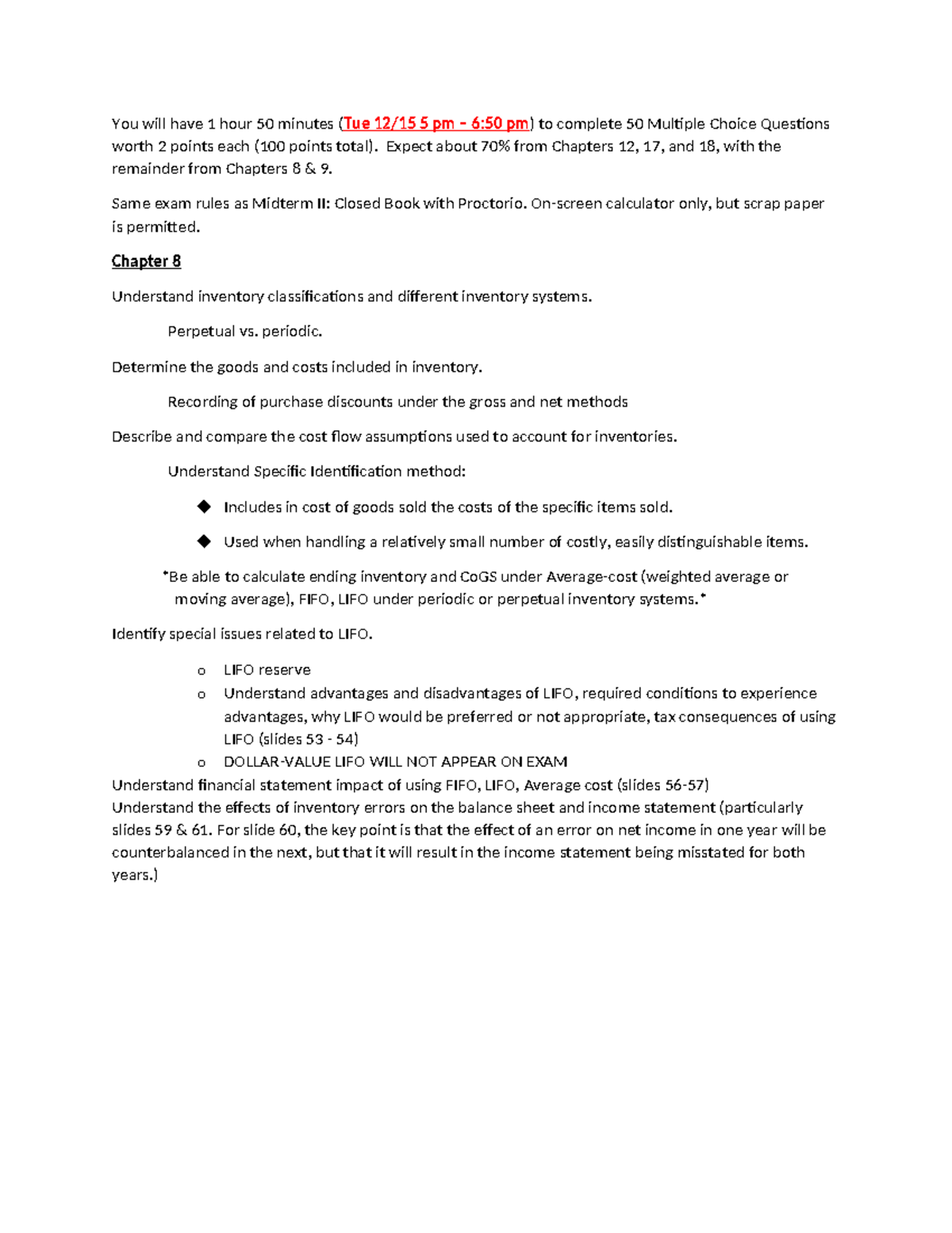301A-09 Final Exam Study Guide: Key Concepts from Chapters 8, 9, 12 ...
