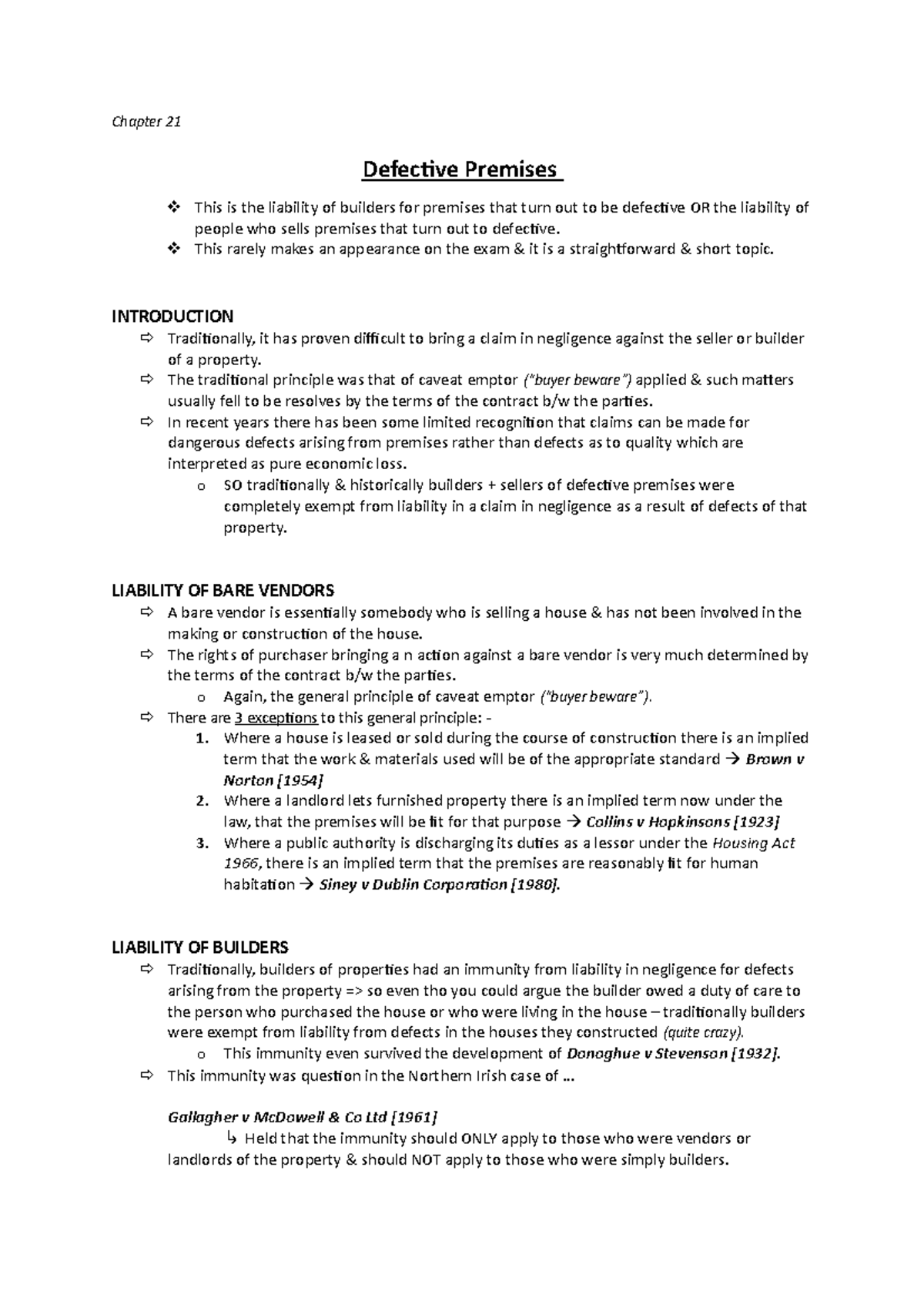 Chapter 21: Liability for Defective Premises Explained - Studocu