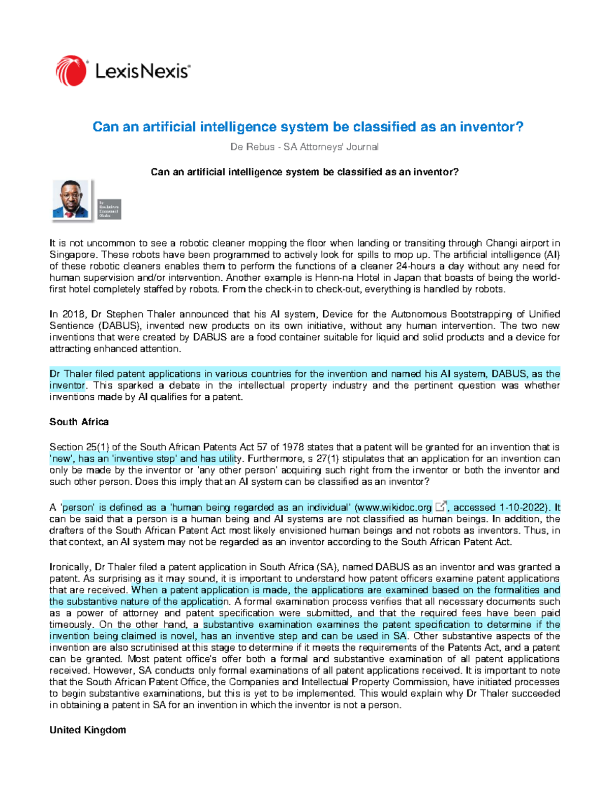 AI and Patent Law: Can an AI System Be an Inventor? - Studocu
