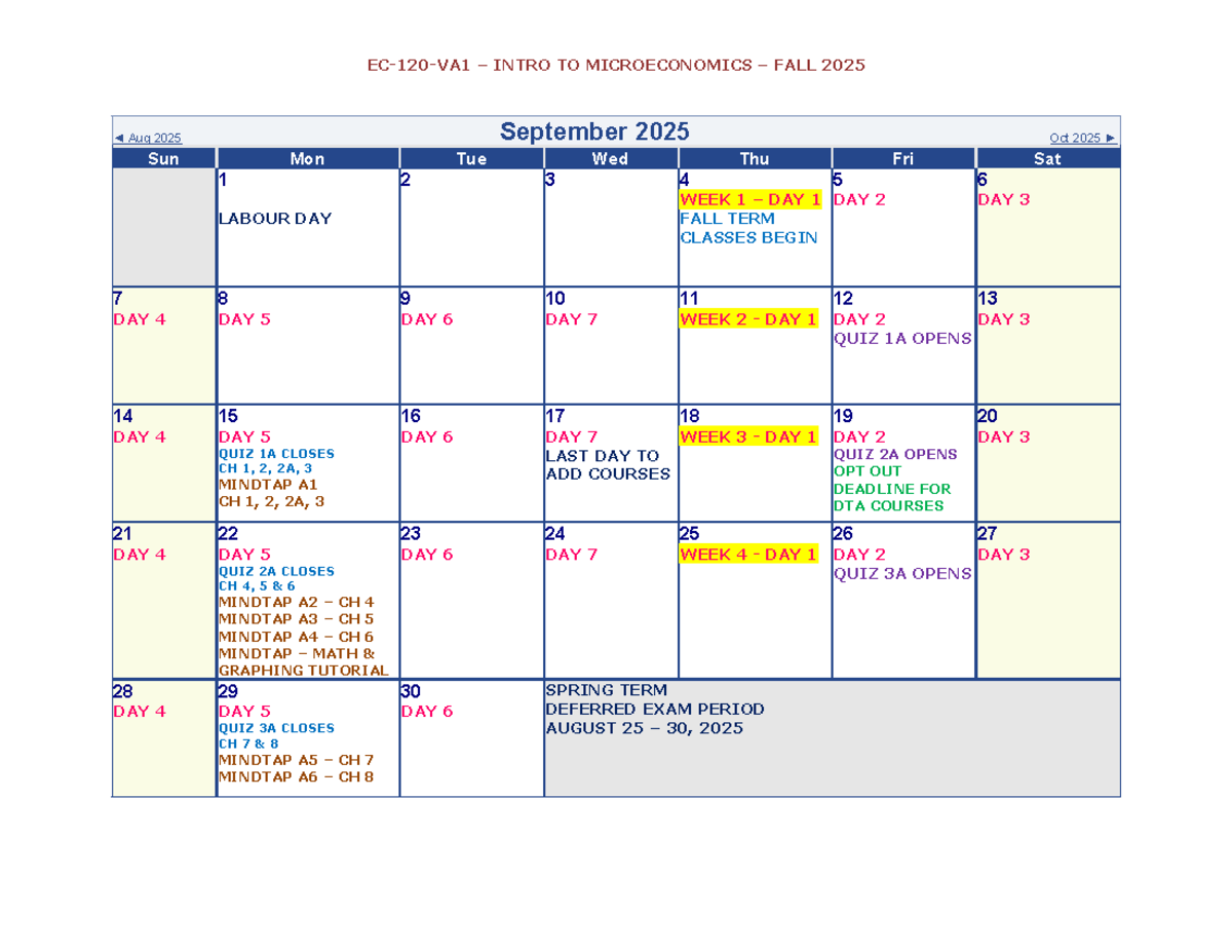 EC-120-VA1 – Microeconomics Calendar & Important Dates – Fall 2025 ...