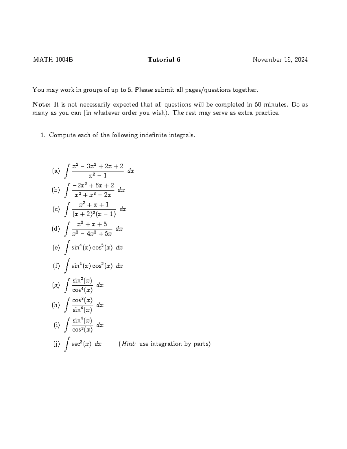 Tutorial 6 (Questions) - MATH 1004B Tutorial 6 November 1 5 , 2024 You ...