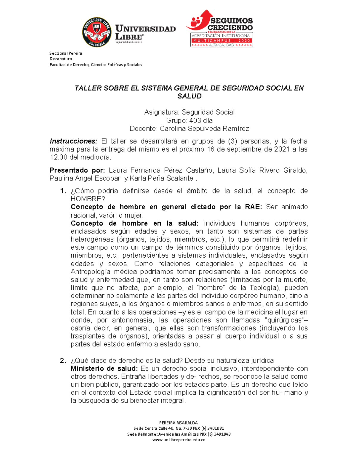 Taller sobre el Sistema General de Seguridad Social en Salud - SEG101 ...