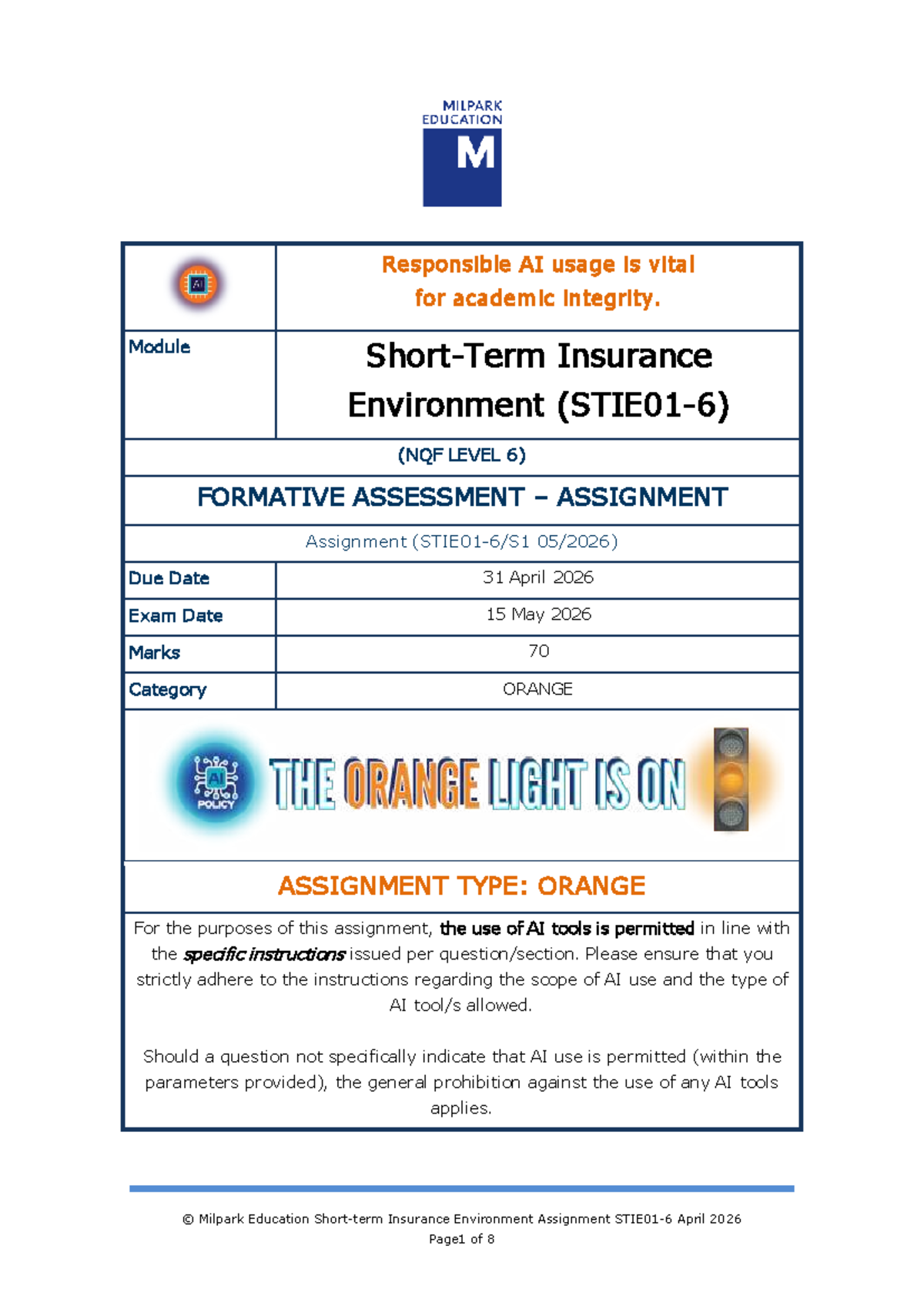 Responsible AI Use in Milpark Insurance Module (NQF Level 6) Assignment ...