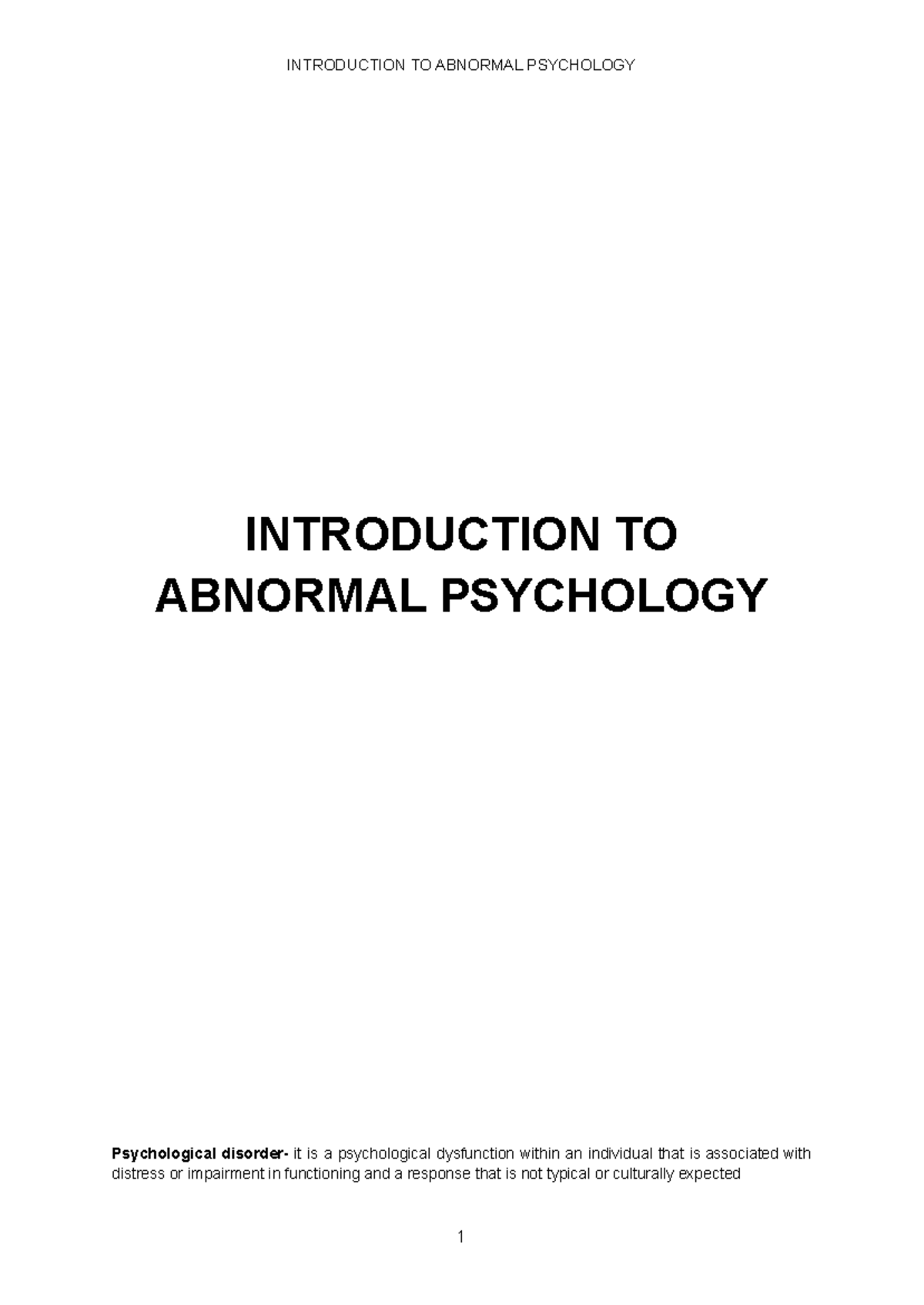 Introduction to Abnormal Psychology - INTRODUCTION TO ABNORMAL ...