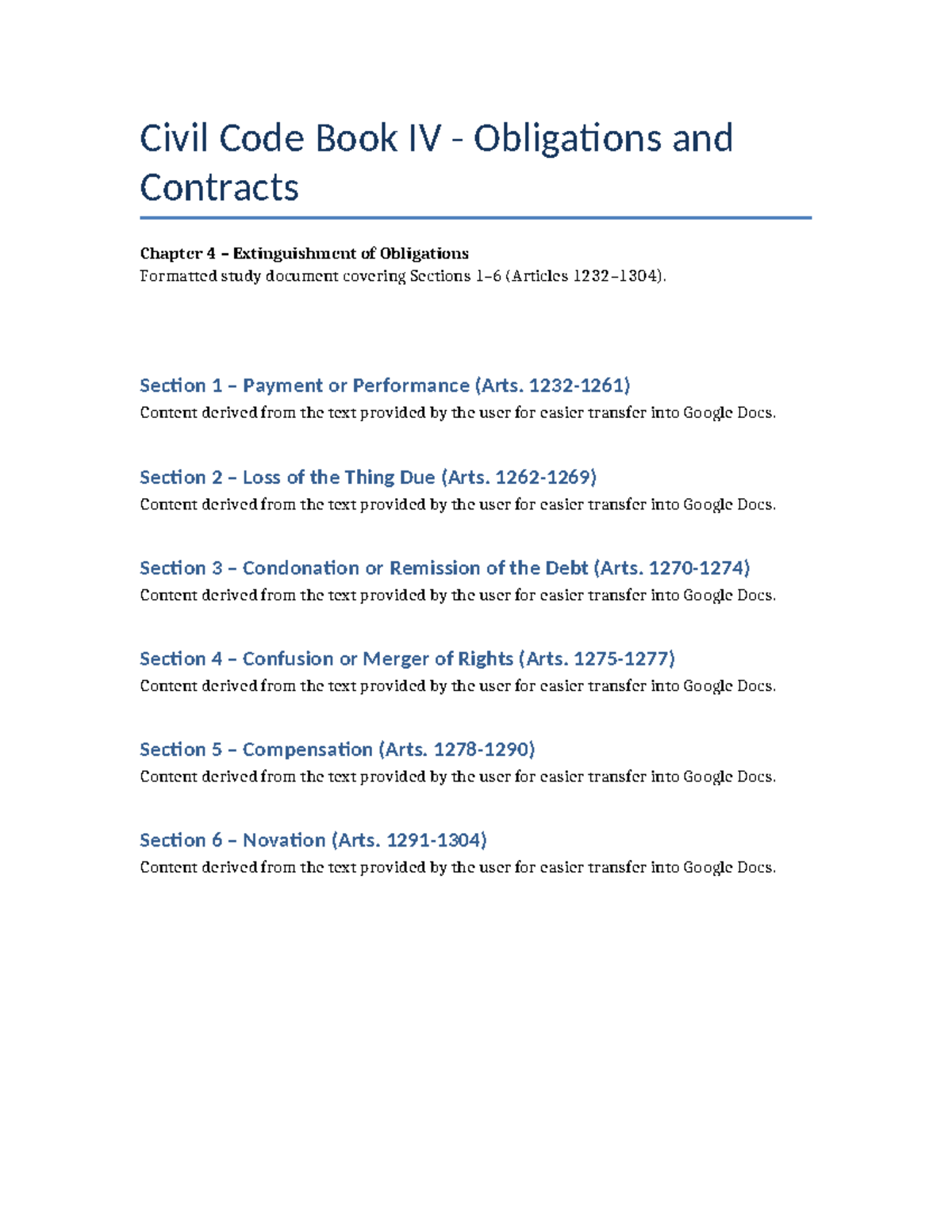 Civil Code Book IV Obligations & Contracts: Chapter 4 Study Guide - Studocu