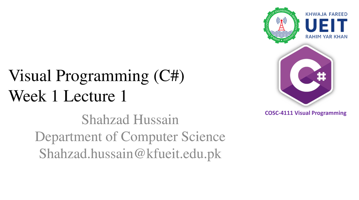 COSC-4111 Lecture 1: Introduction to Visual Programming with C# - Studocu
