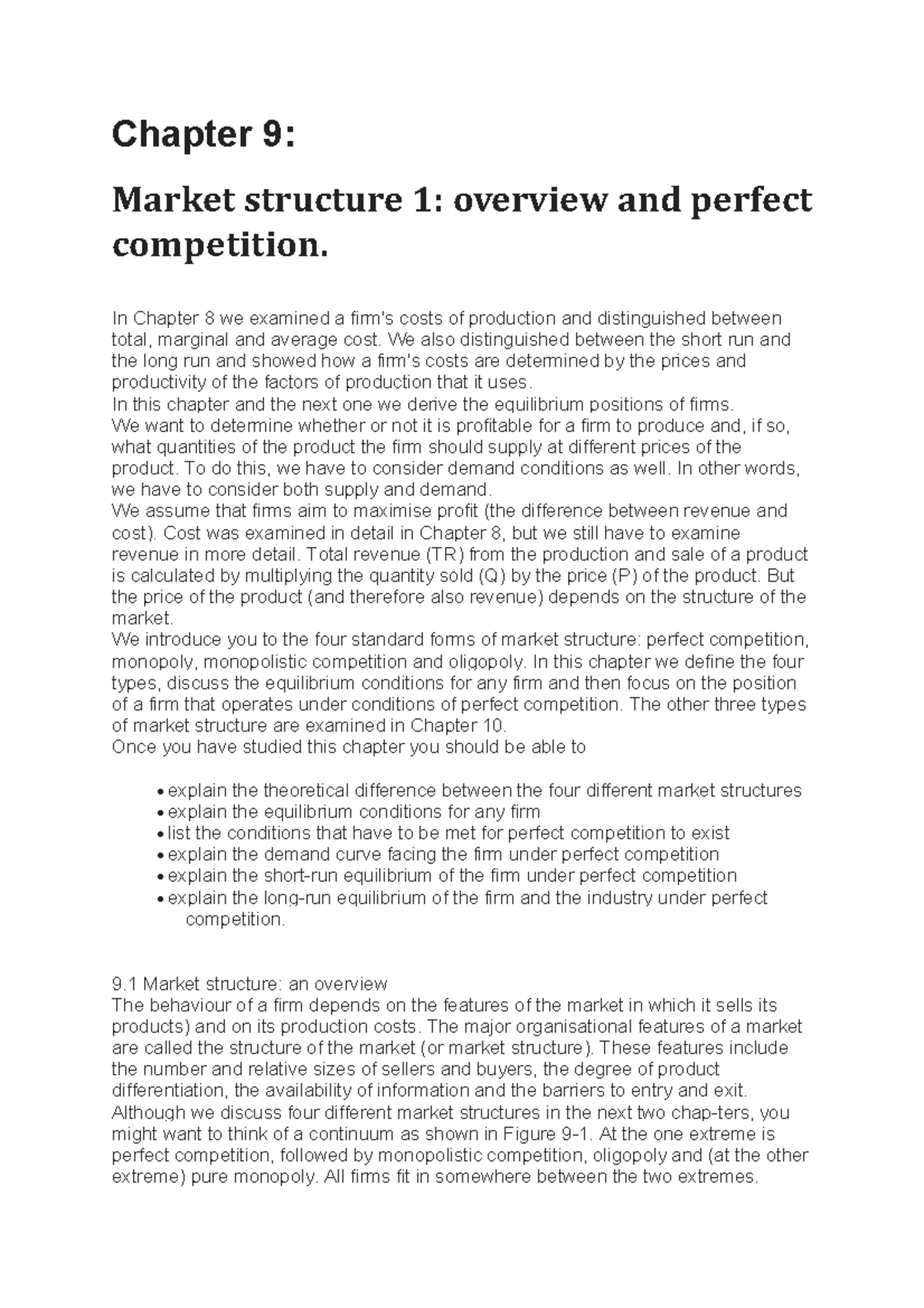 Chapter 9: Overview of Market Structures & Perfect Competition Analysis ...