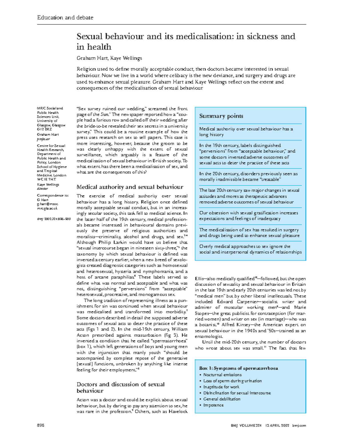 Medicalisation of Sexual Behaviour: Insights from Hart & Wellings (MRC ...