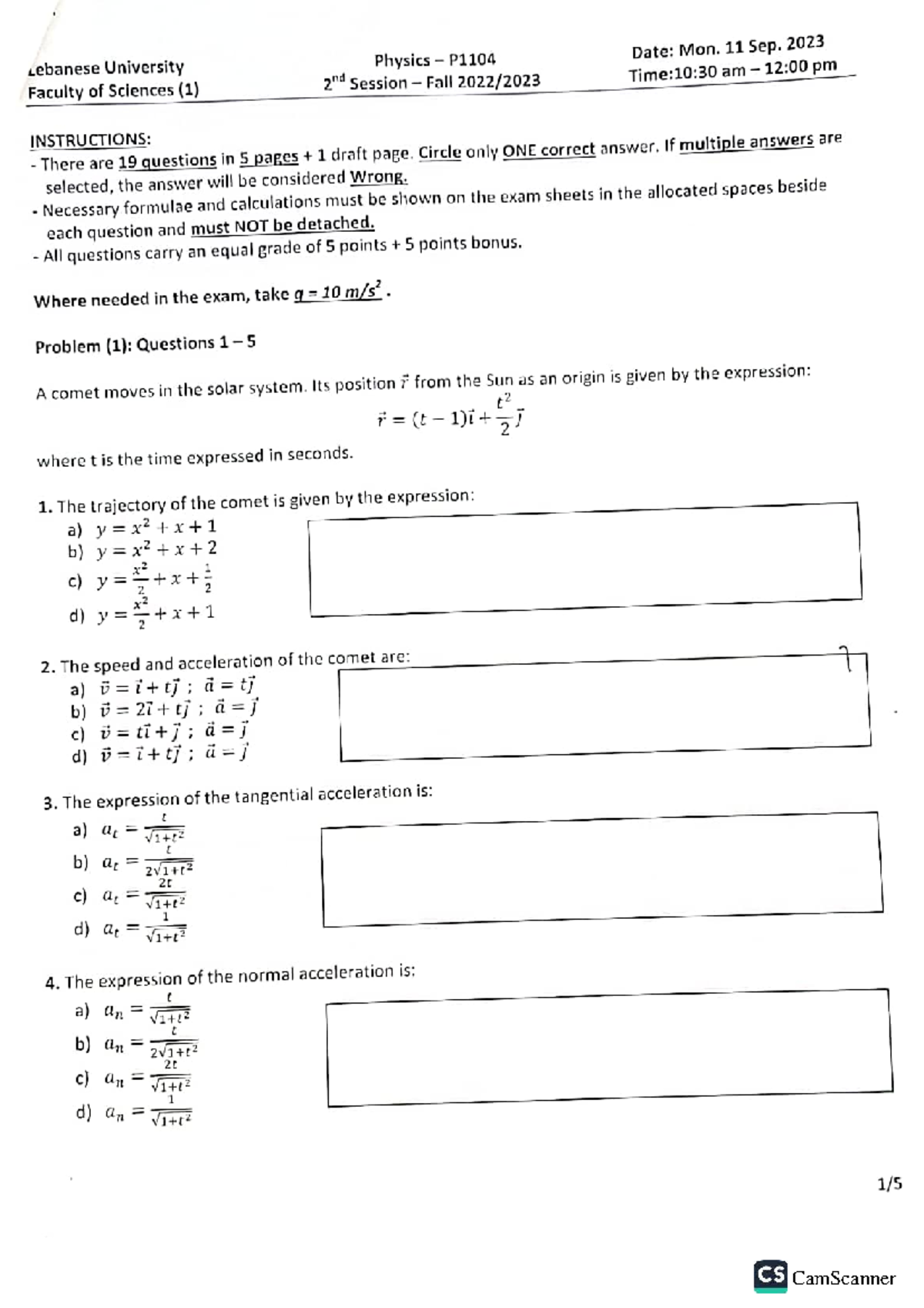 P1104 Physics Final Exam 2023 - 2nd Session Notes - Studocu