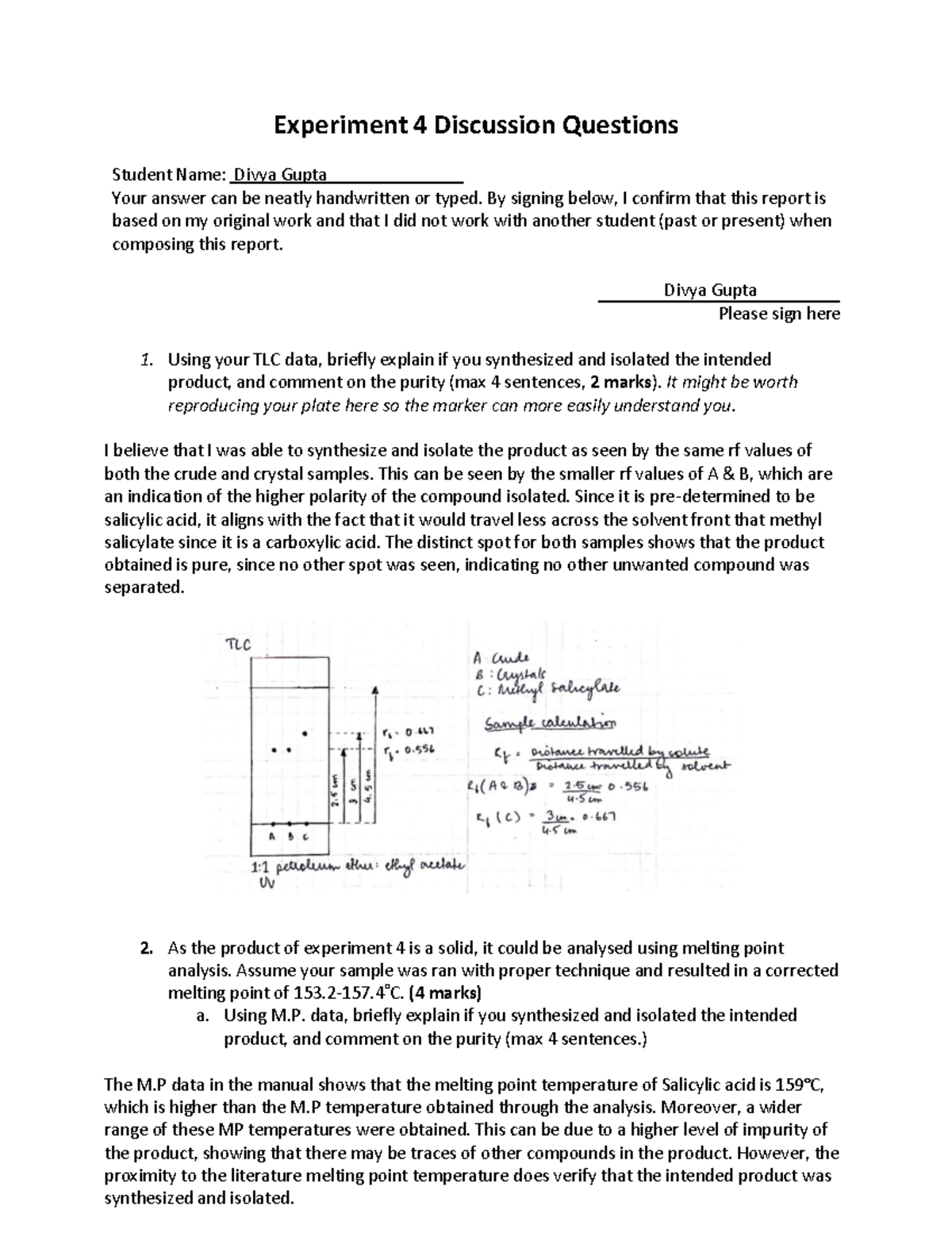 Exp 4 discussion question - Experiment 4 Discussion Questions Student ...