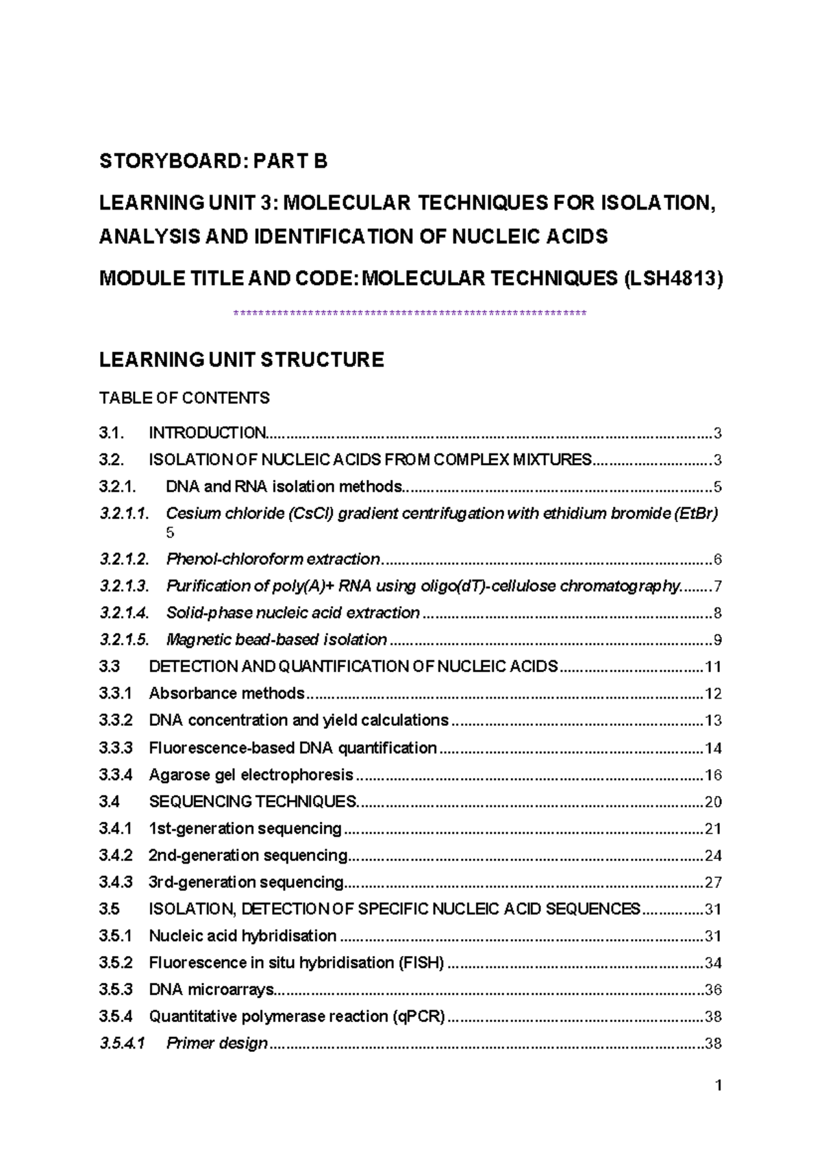 Molecular Techniques for Nucleic Acids: LSH4813 Learning Unit 3 ...