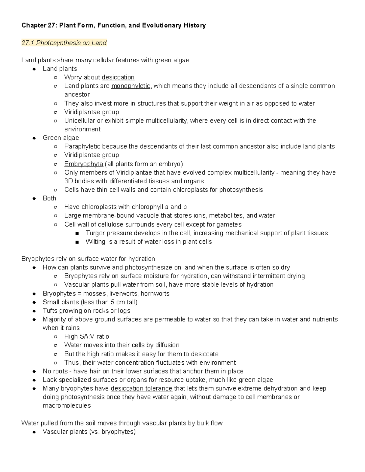 Plant Biology Exam 3 Notes - Chapter 27: Form & Function of Plants ...