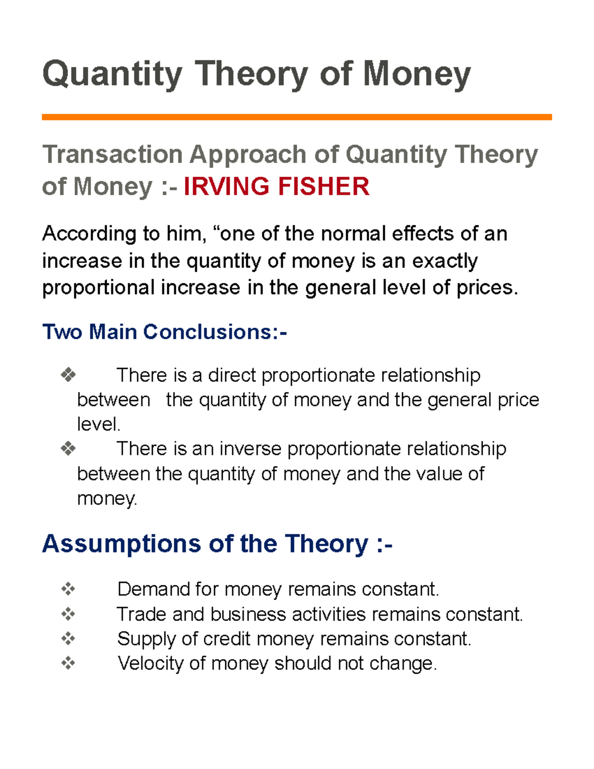 Quantity Theory of Money (Part 1) - Quantity Theory of Money