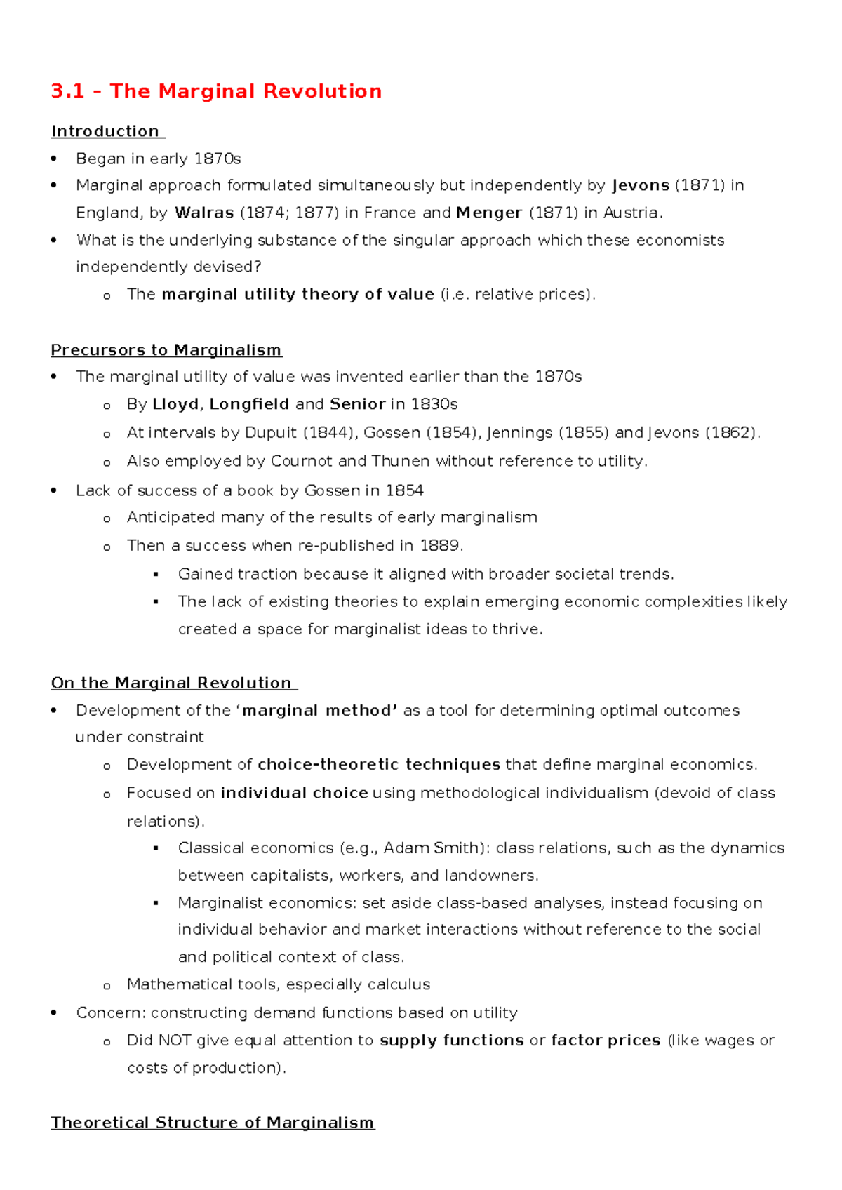 ECOS3004 Finals Revision - 3 – The Marginal Revolution Introduction ...
