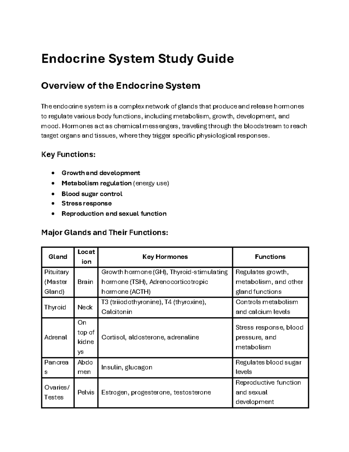 Endocrine System Study Guide (Week 1): Key Functions & Disorders - Studocu