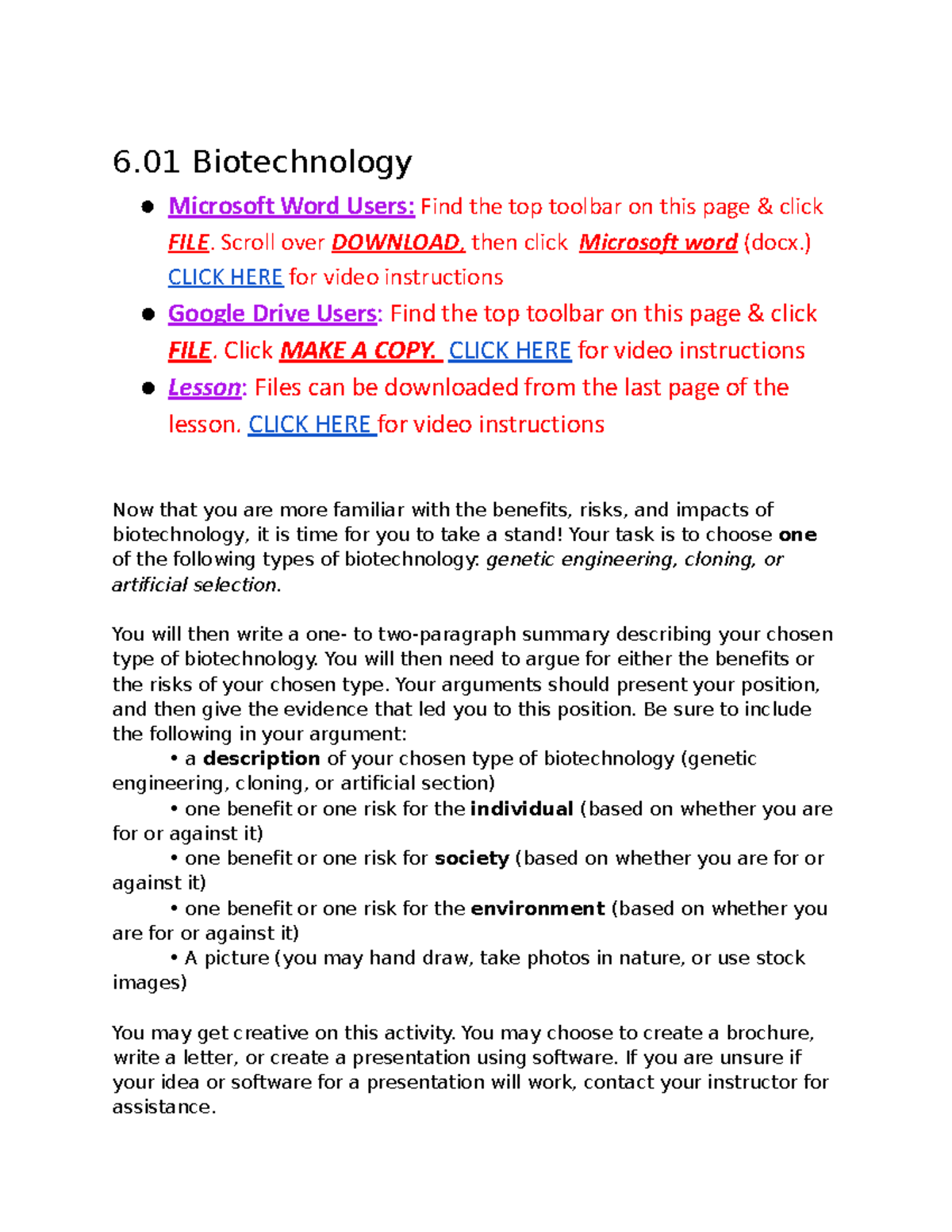 6.01 Biotechnology - Lesson on Argumentative Writing Techniques - Studocu