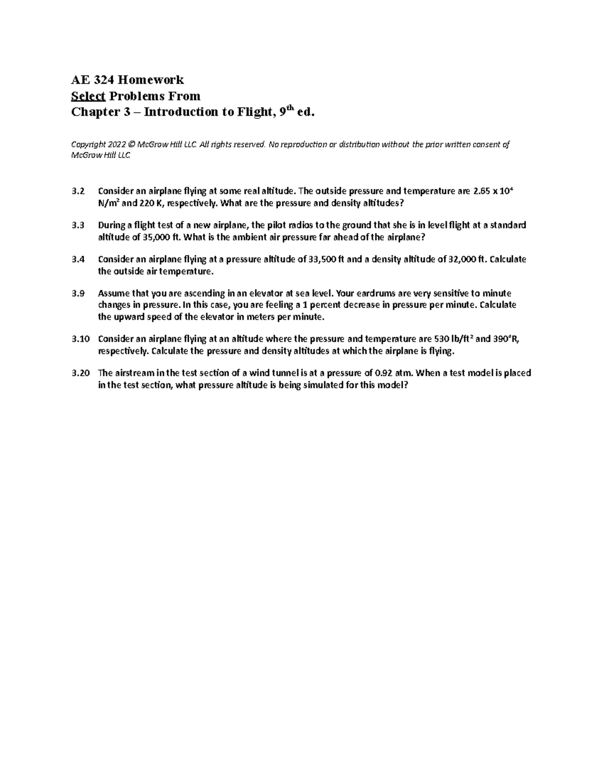 AE 324 - Chapter 3 Homework Problems on Flight Dynamics - Studocu