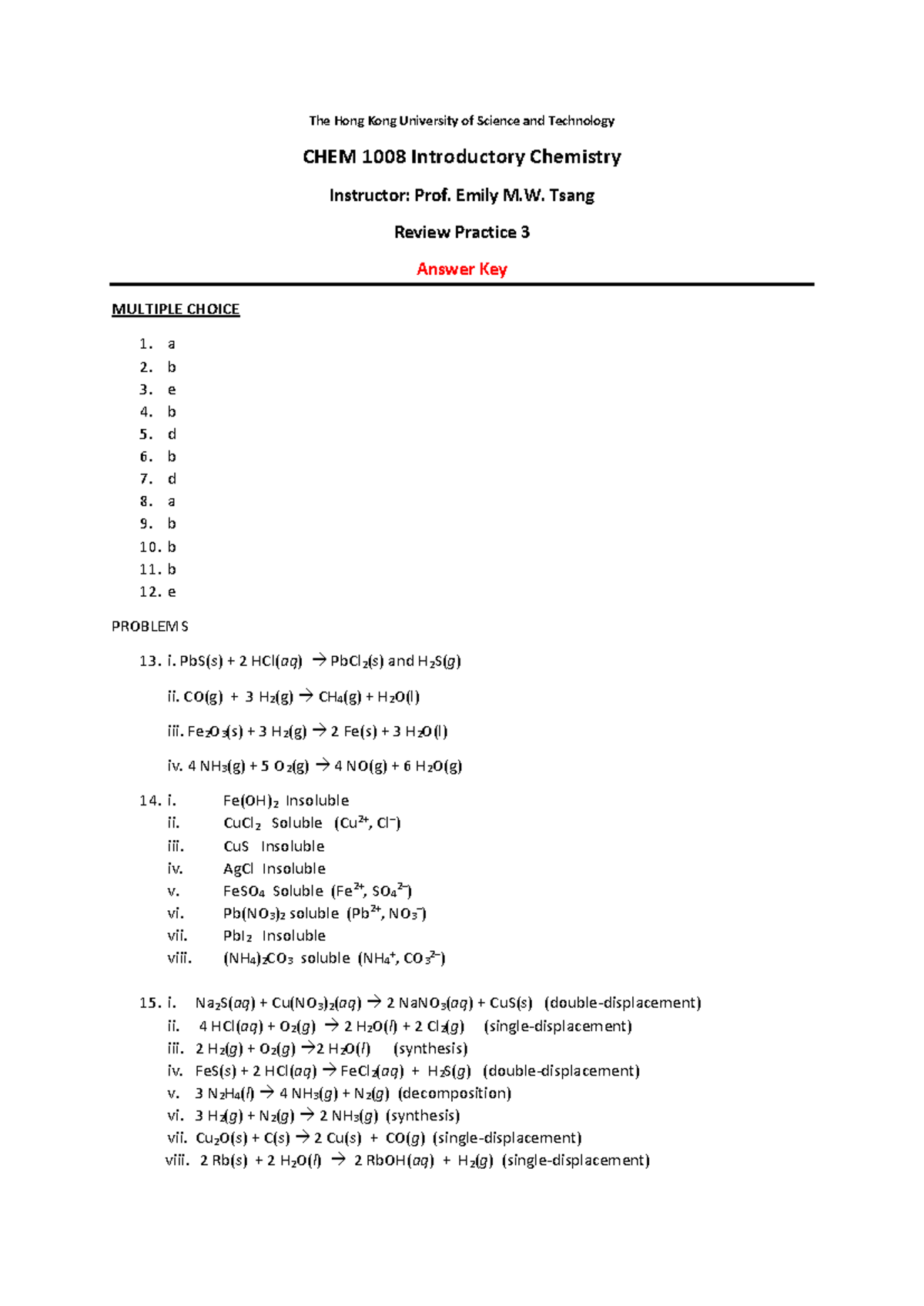 CHEM 1008 Exercise 3 Answer Key - Introductory Chemistry - Studocu