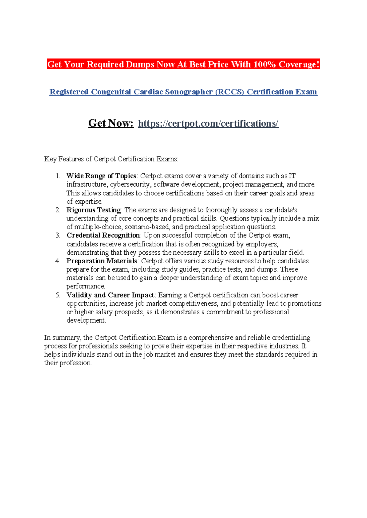 Registered Congenital Cardiac Sonographer (RCCS) Certification Exam ...