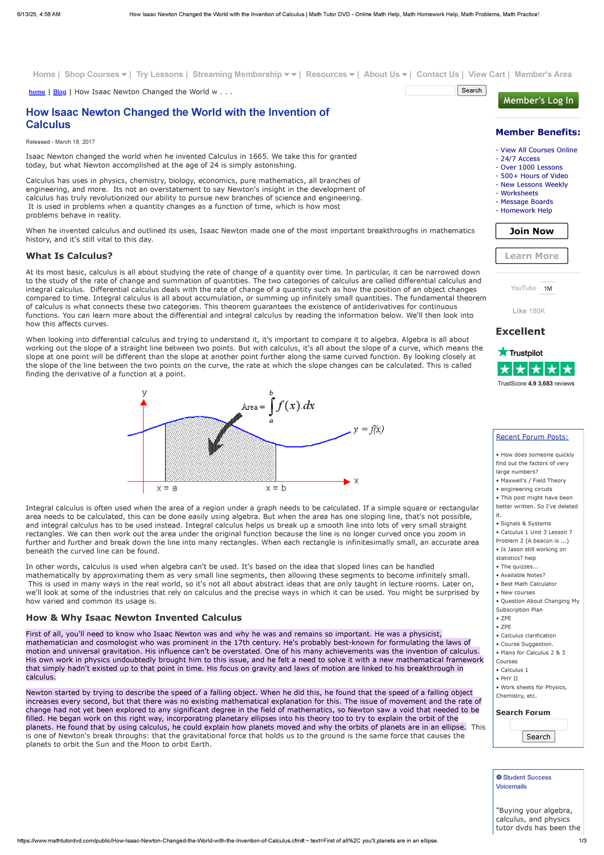How Isaac Newton Revolutionized Math with Calculus Invention (MATH 101 ...