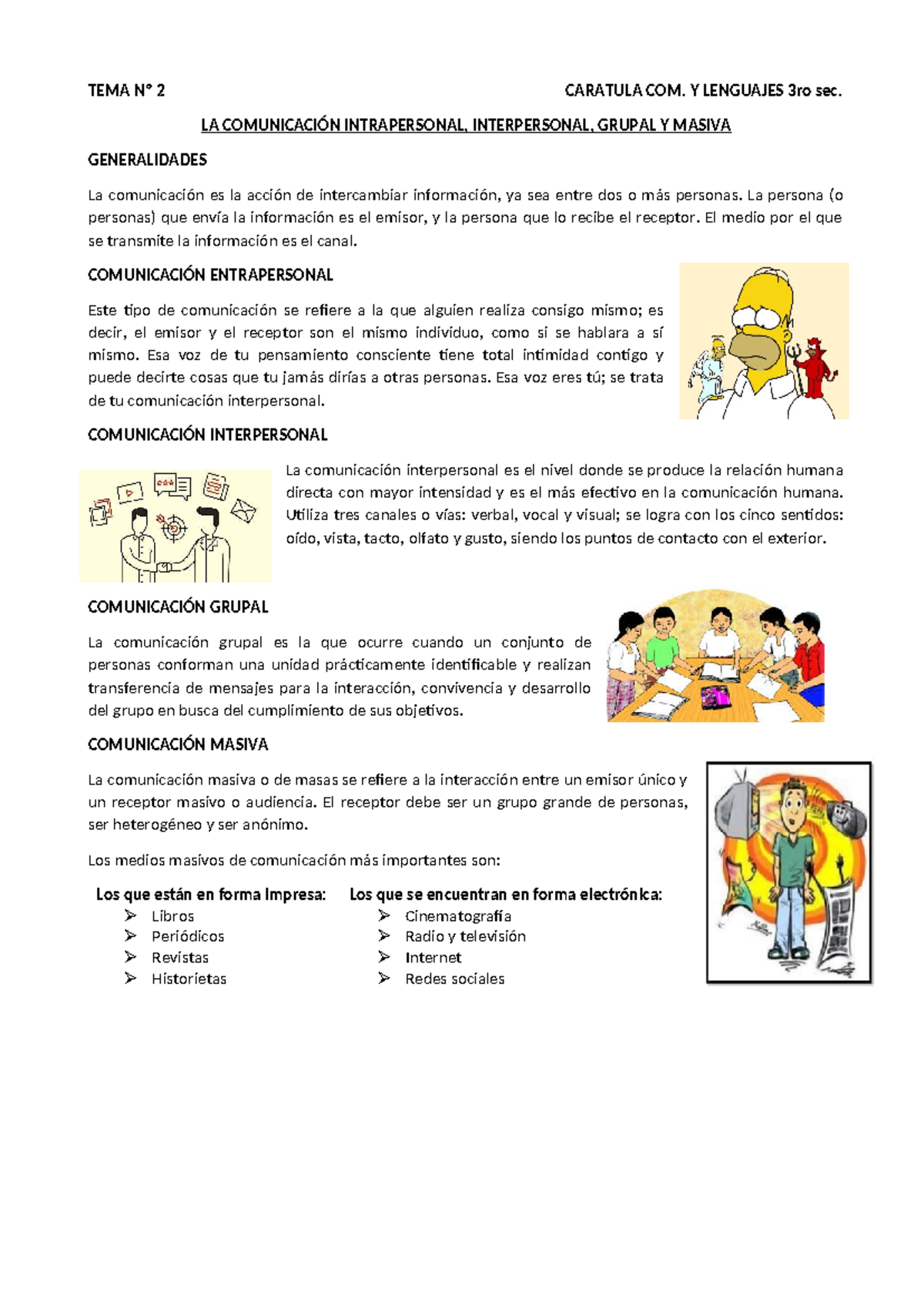 TEMA Nº 2: Comunicación Intrapersonal, Interpersonal y Grupal 3ro Sec ...