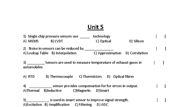 Unit 5 Quiz: Sensor Technologies and Applications - Studocu