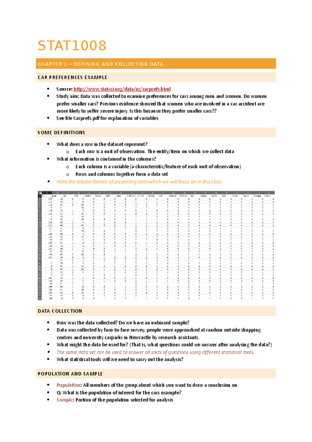 STAT1008 Lecture Notes - STAT CHAPTER 1 – DEFINING AND COLLECTING DATA ...