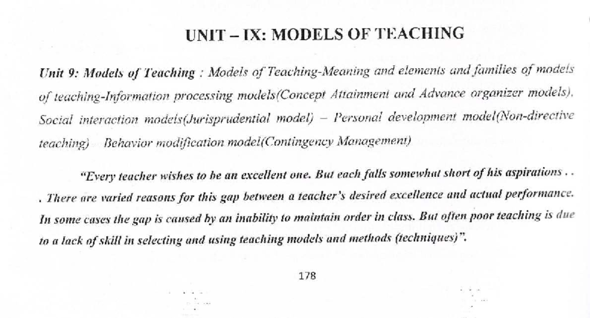 UNIT IX: MODELS OF TEACHING - An Overview of Teaching Strategies and ...