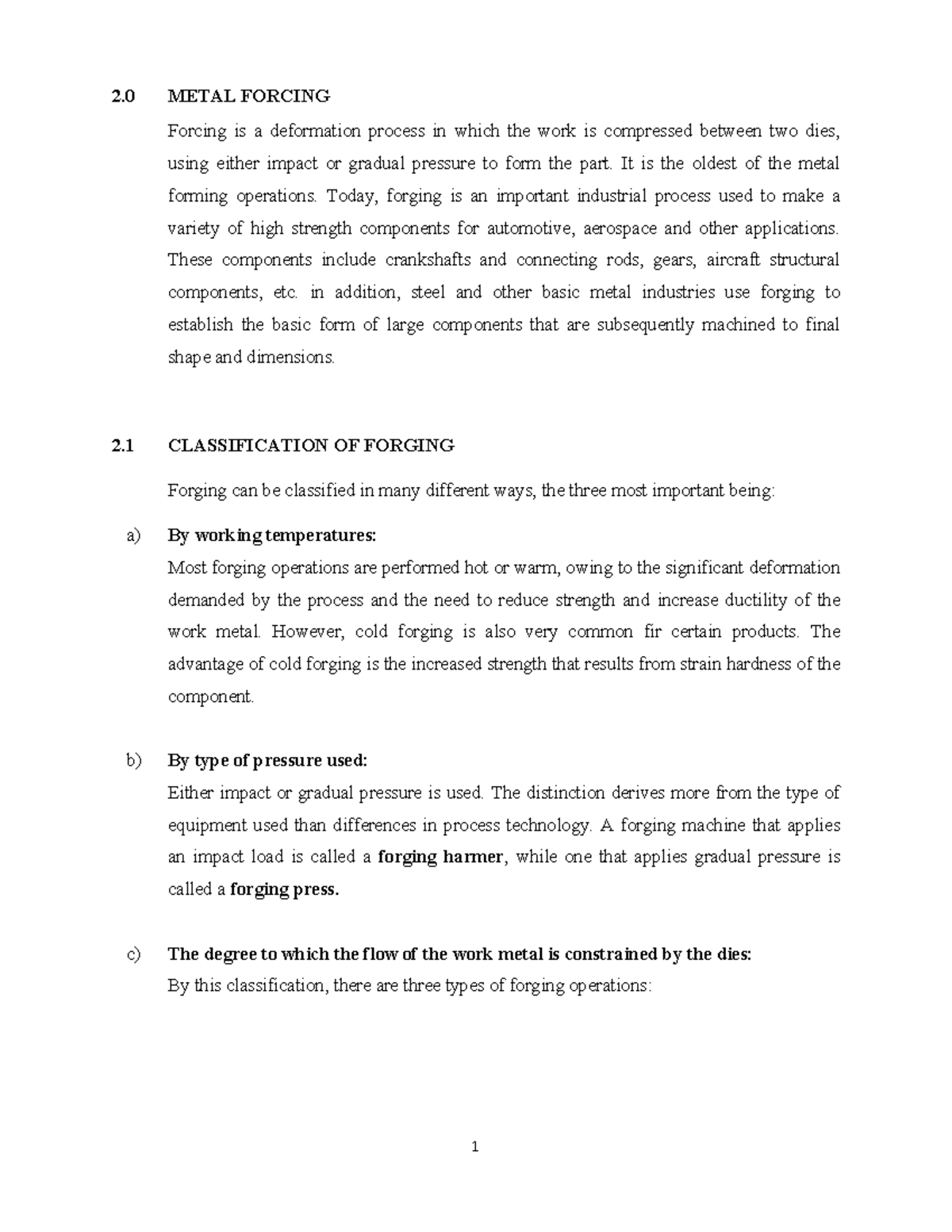 Forging (ME 202) - Comprehensive Notes on Processes & Equipment - Studocu