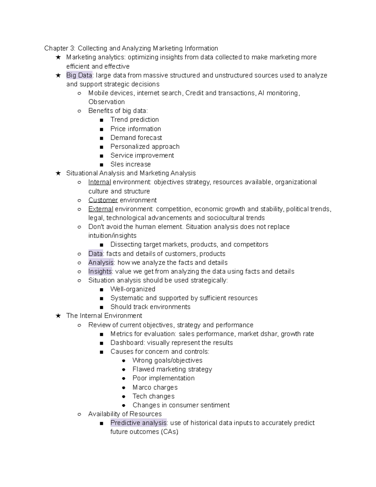 Chapter 3 notes - Chapter 3: Collecting and Analyzing Marketing ...