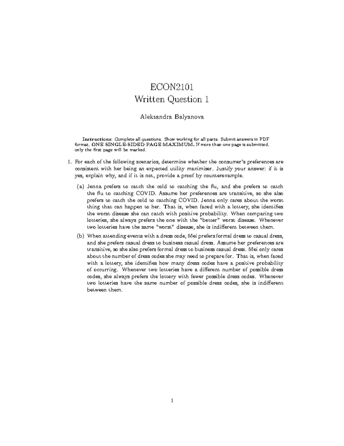 ECON WQ1 - Expected Utility Maximization Scenarios Analysis - Studocu