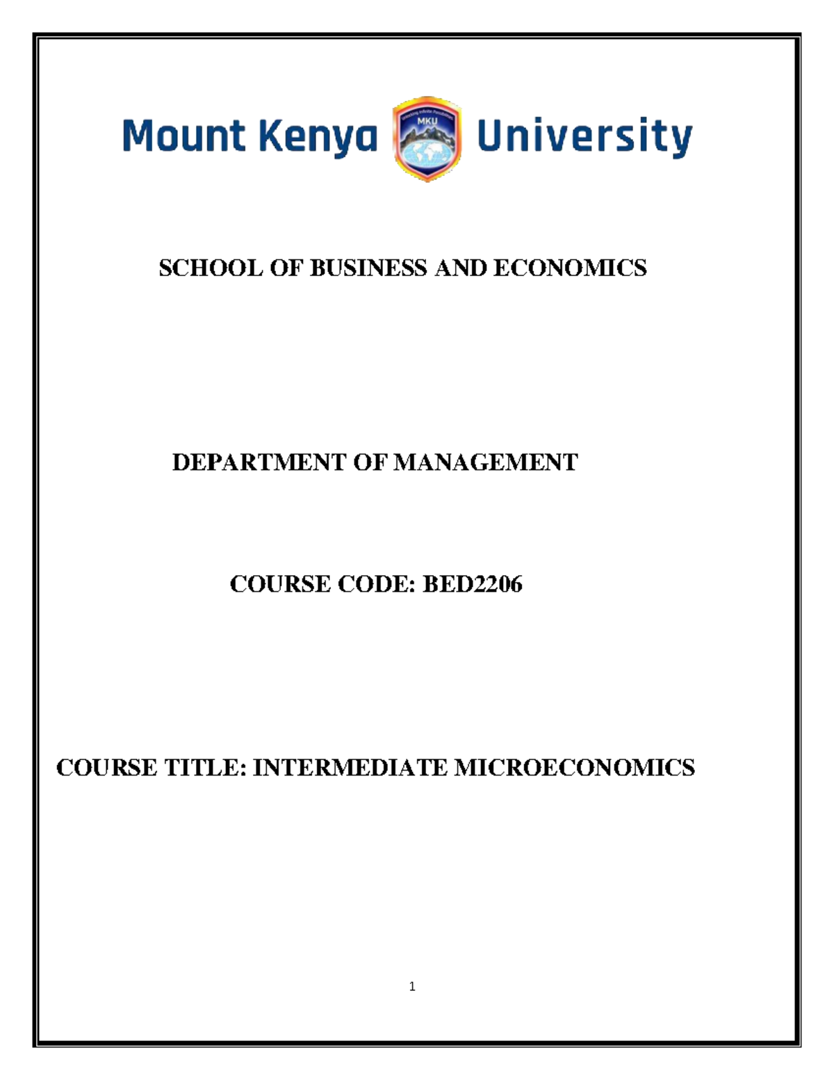 BED2206: Intermediate Microeconomics Course Outline and Content - Studocu