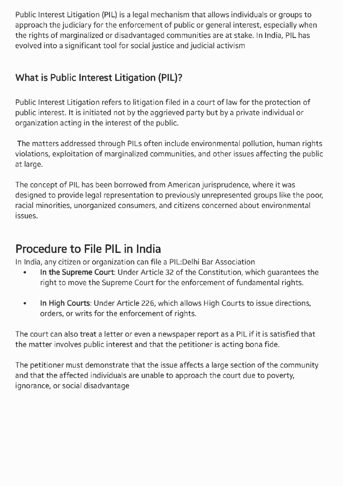 PIL - Public Interest Litigation: Key Insights and Significance - Studocu