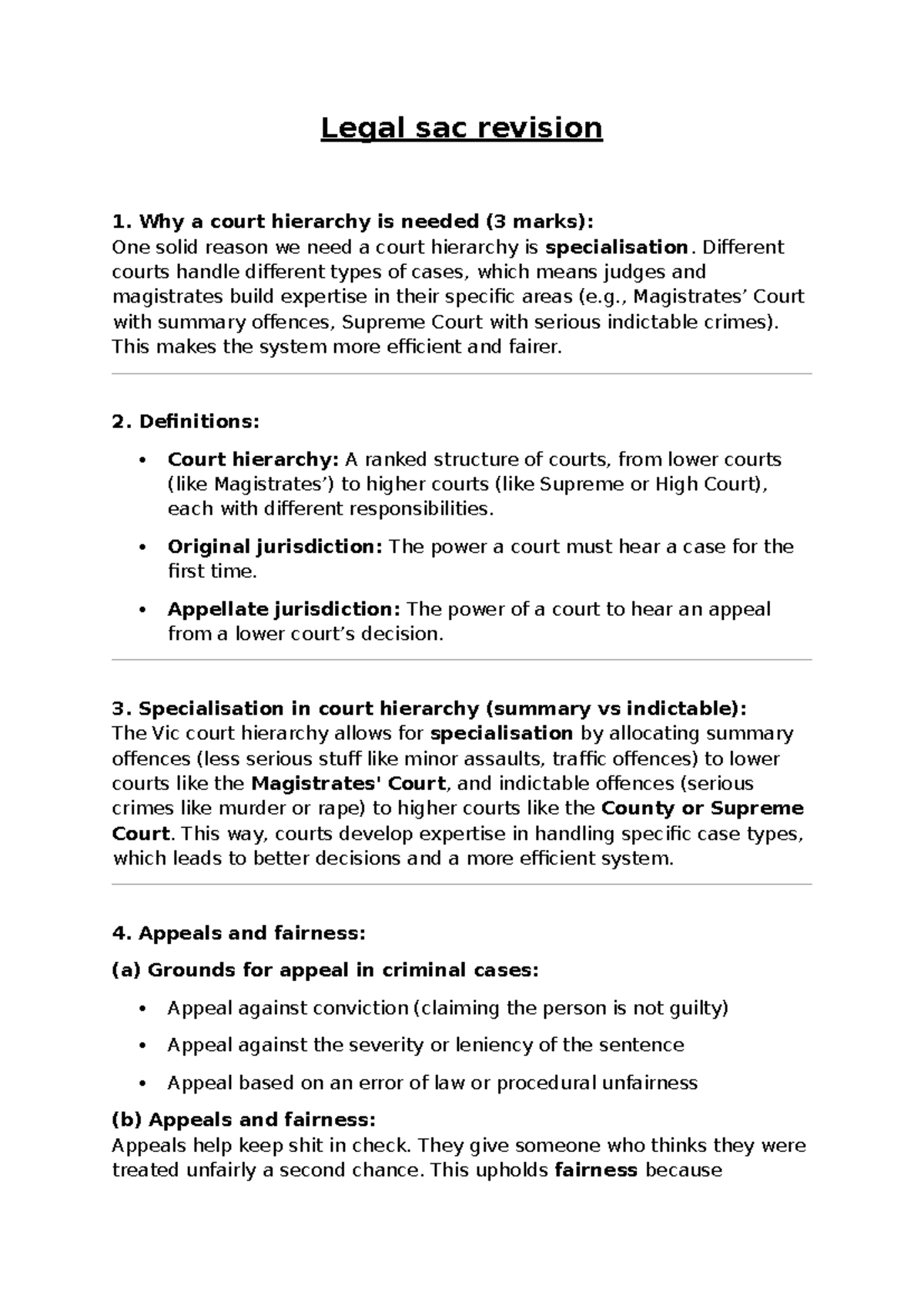 Legal SAC Revision: Understanding Court Hierarchy and Jury Roles - Studocu