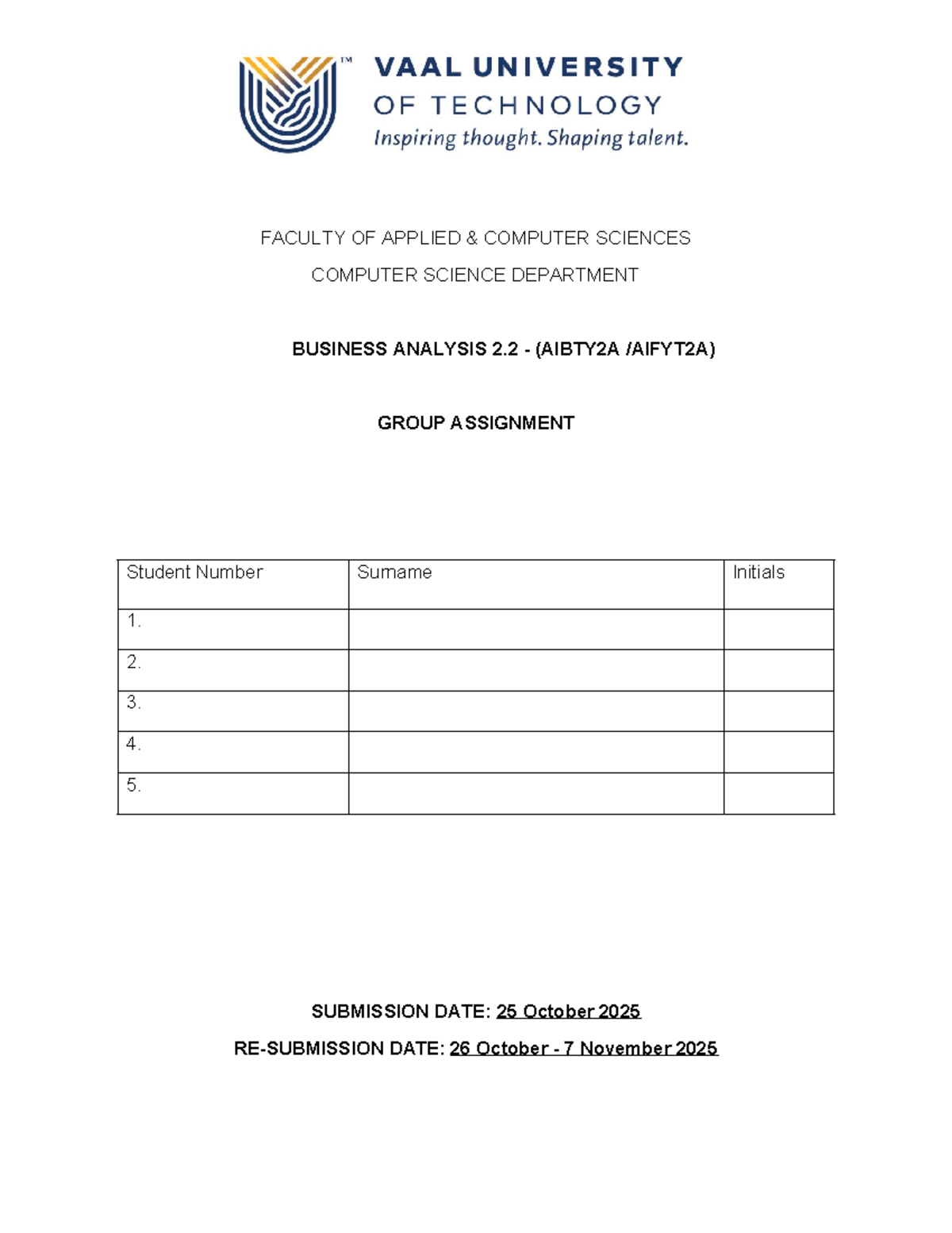 Group assignment cover - AIBTY2A - FACULTY OF APPLIED & COMPUTER ...