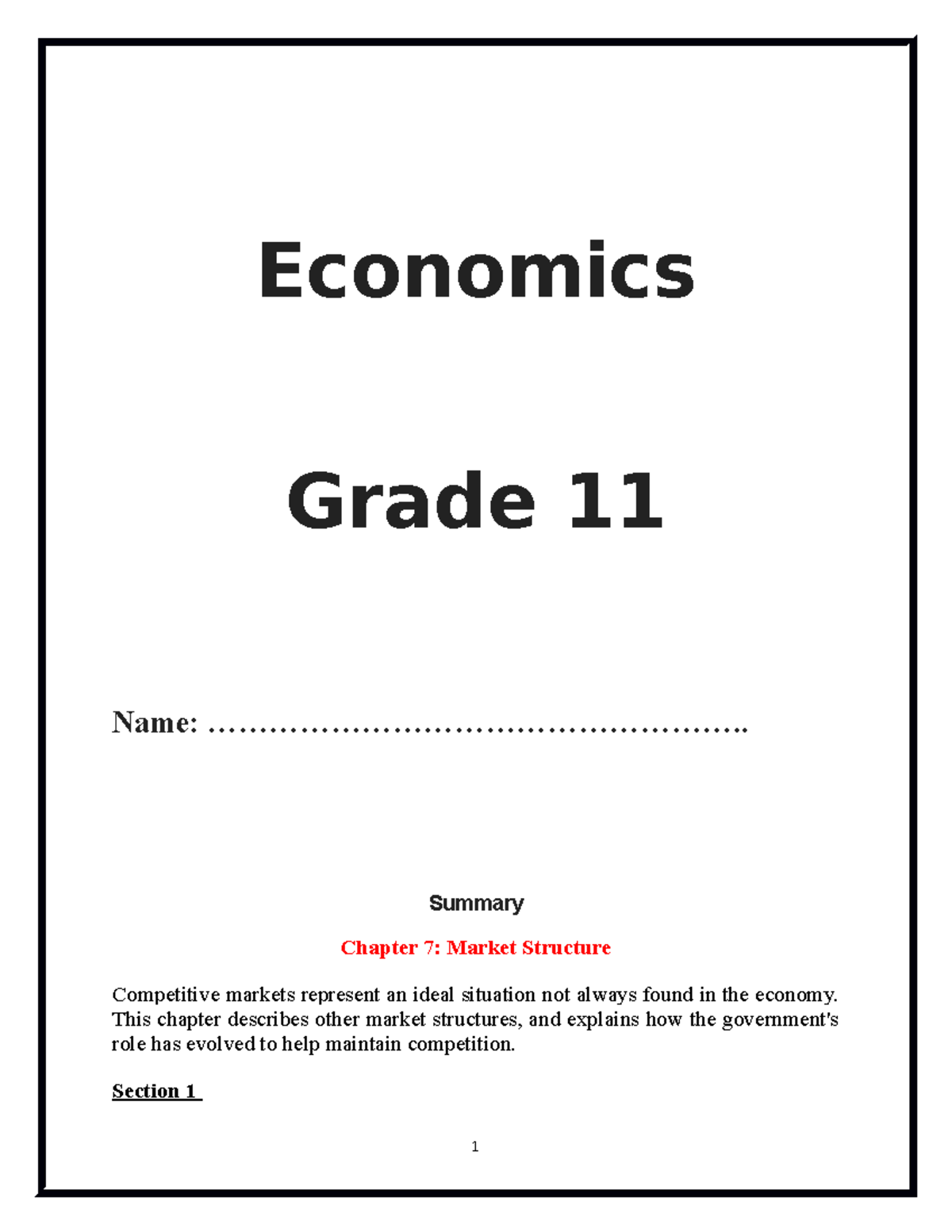 Grade 11 Economics Summary Study Guide: Market Structures Q3 - Studocu