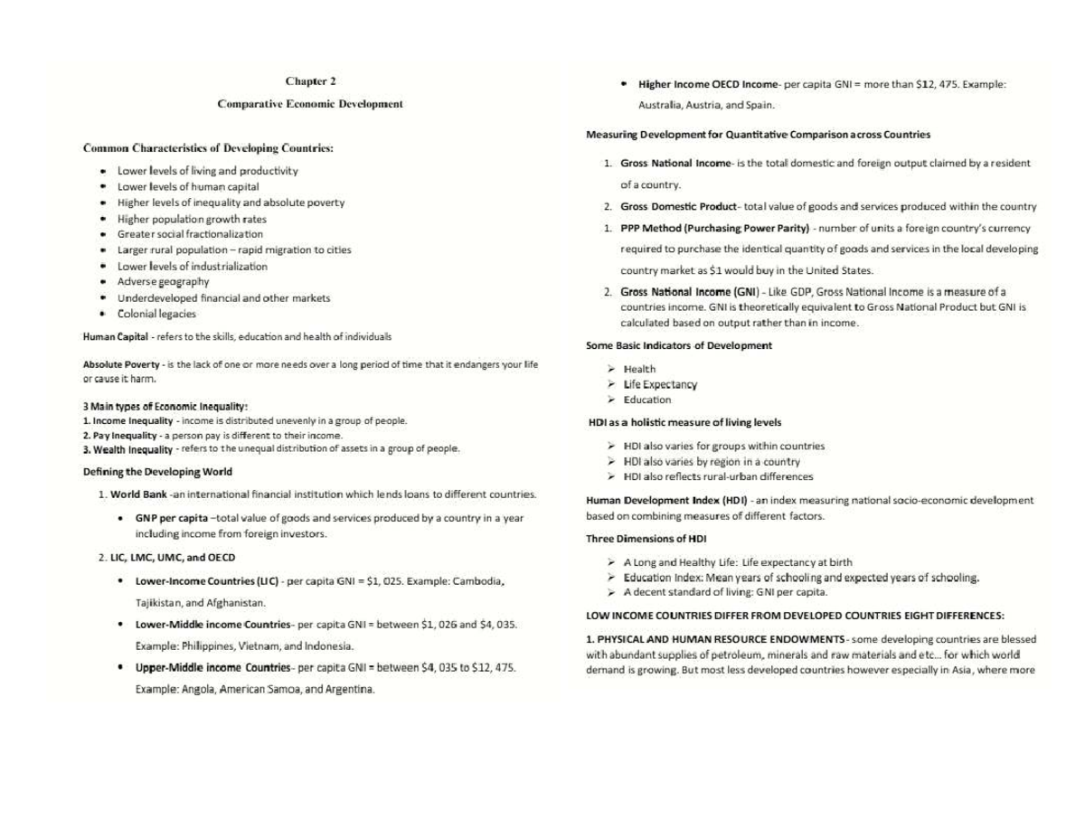 Chapter 2: Comparative Economic Development - Key Characteristics and ...