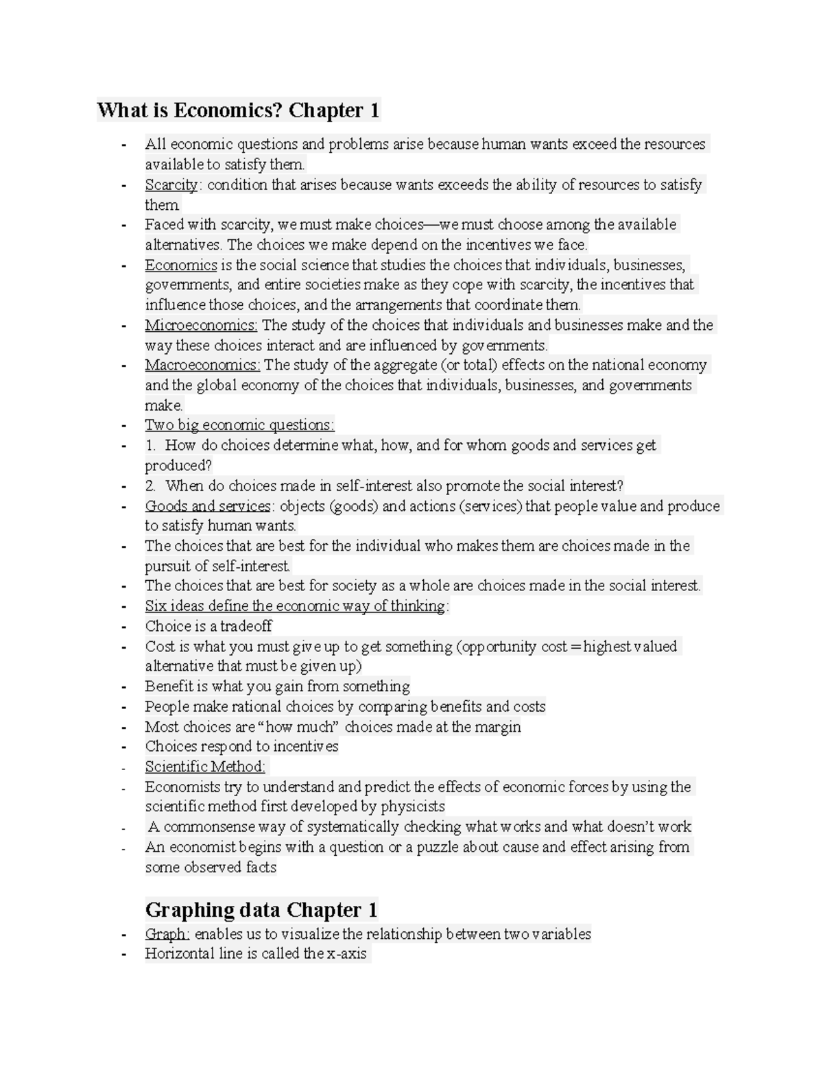 Microeconomics Notes for lectures - What is Economics? Chapter 1 - All ...