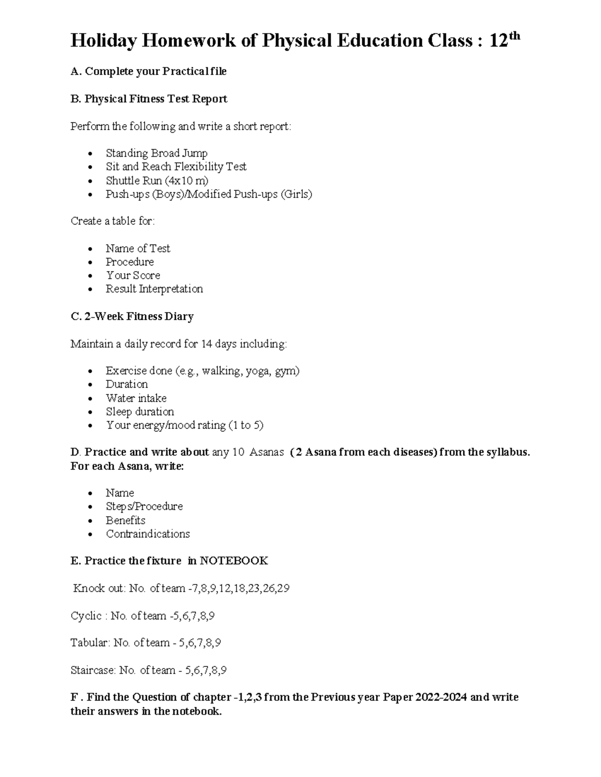 PHE 12th - Holiday Homework for Physical Education Class 12A - Studocu