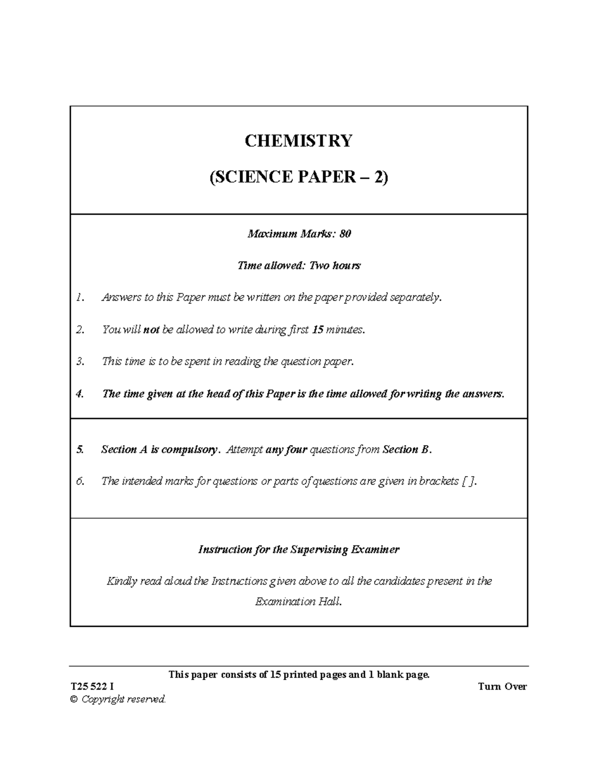 ICSE 2025 Chemistry Paper 2 (SCI2) Exam Instructions & Questions - Studocu