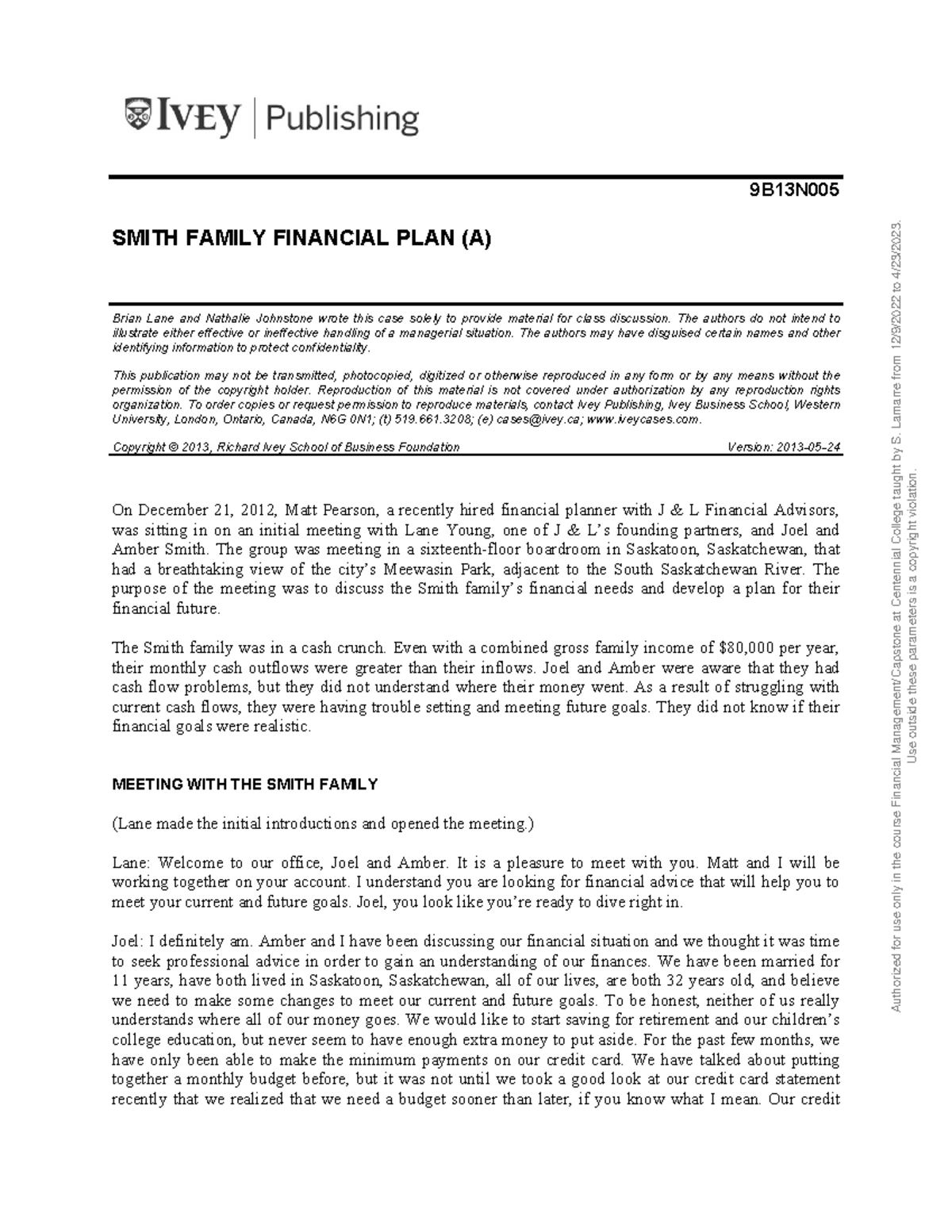 Smith Family Financial Plan Case Study (9B13N005) - Studocu