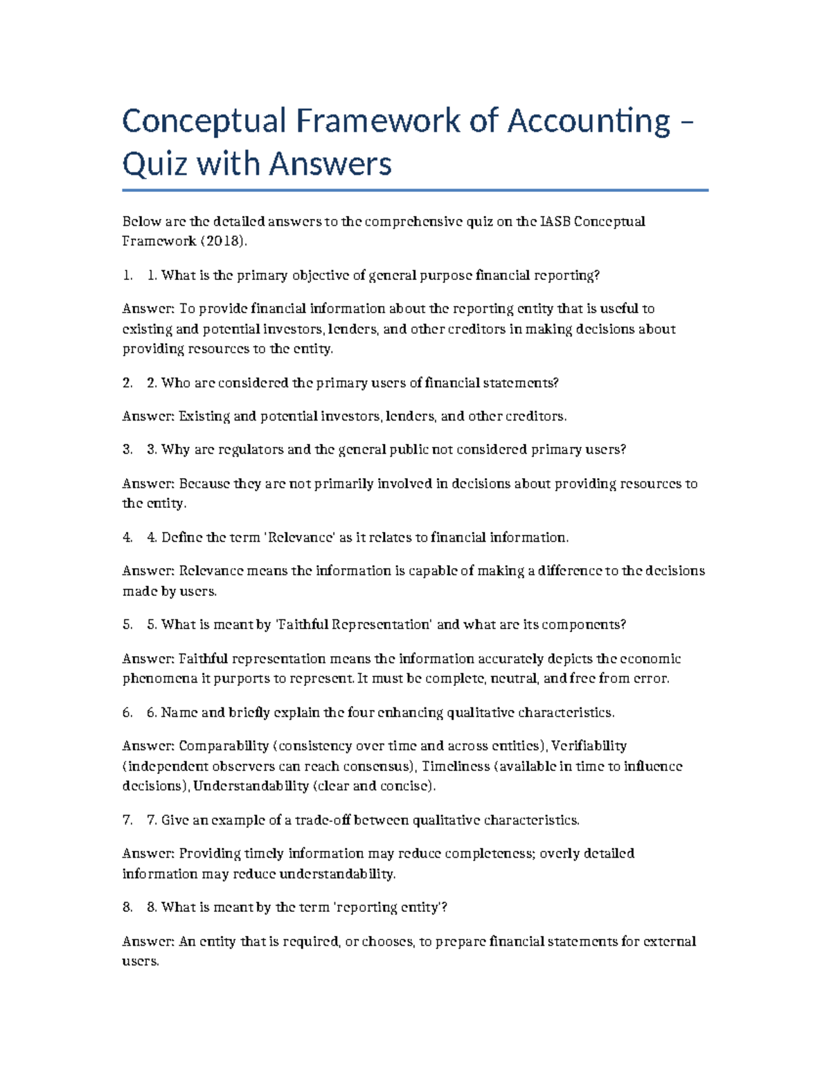 Conceptual Framework Quiz with Answers - Conceptual Framework of ...