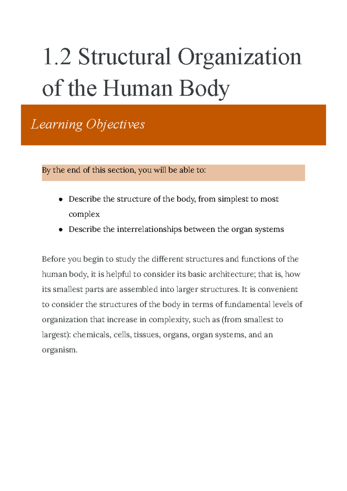 1.2 Structural Organization of the Human Body: Levels of Complexity ...