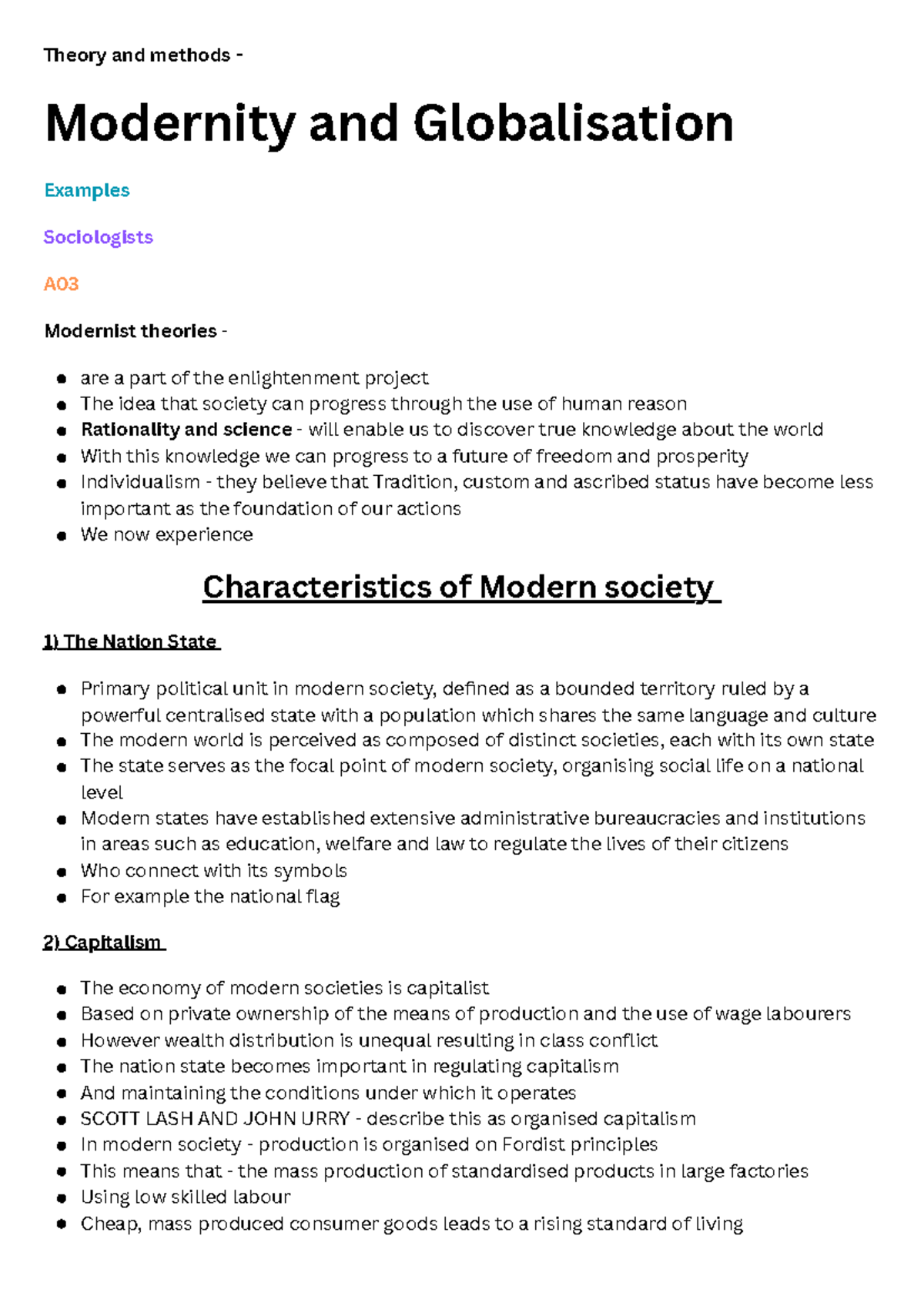 Modernity and Globalisation: Theory & Methods in Society Analysis - Studocu