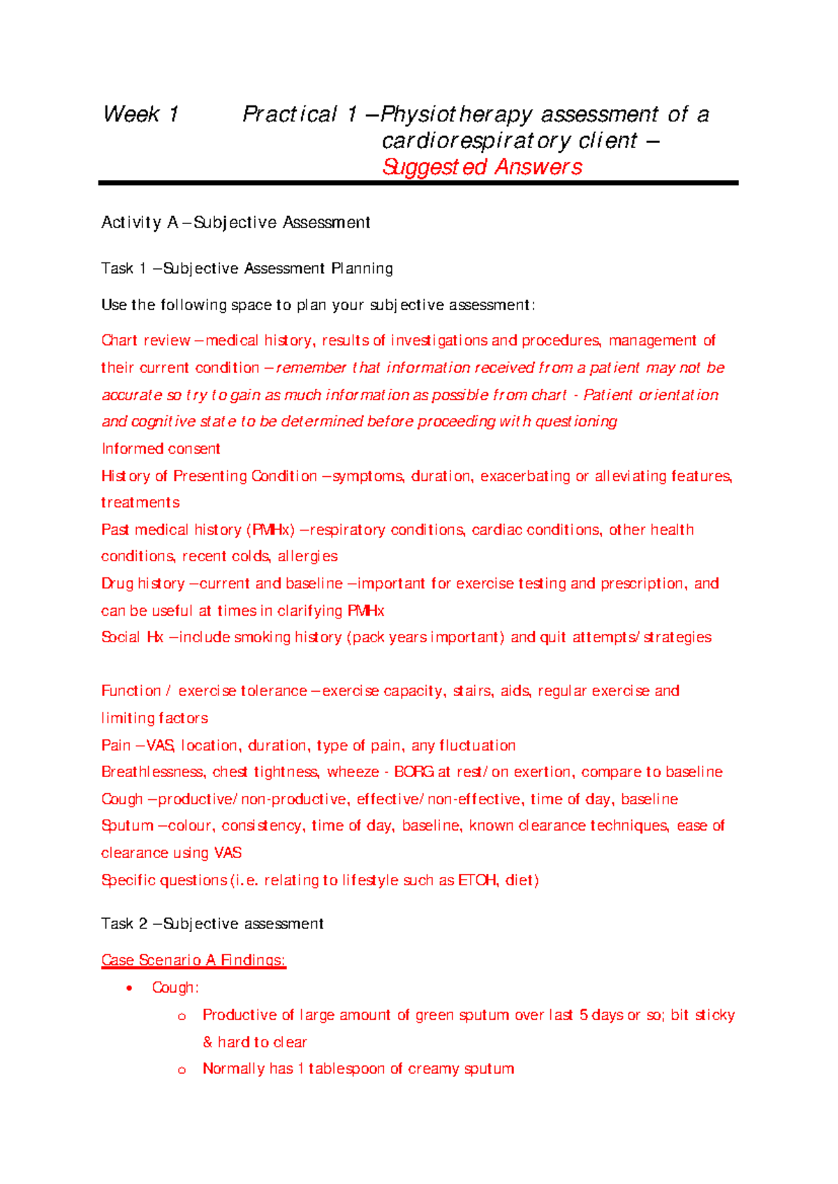 Exam 2016, questions and answers - Week 1 Practical 1 – Physiotherapy ...